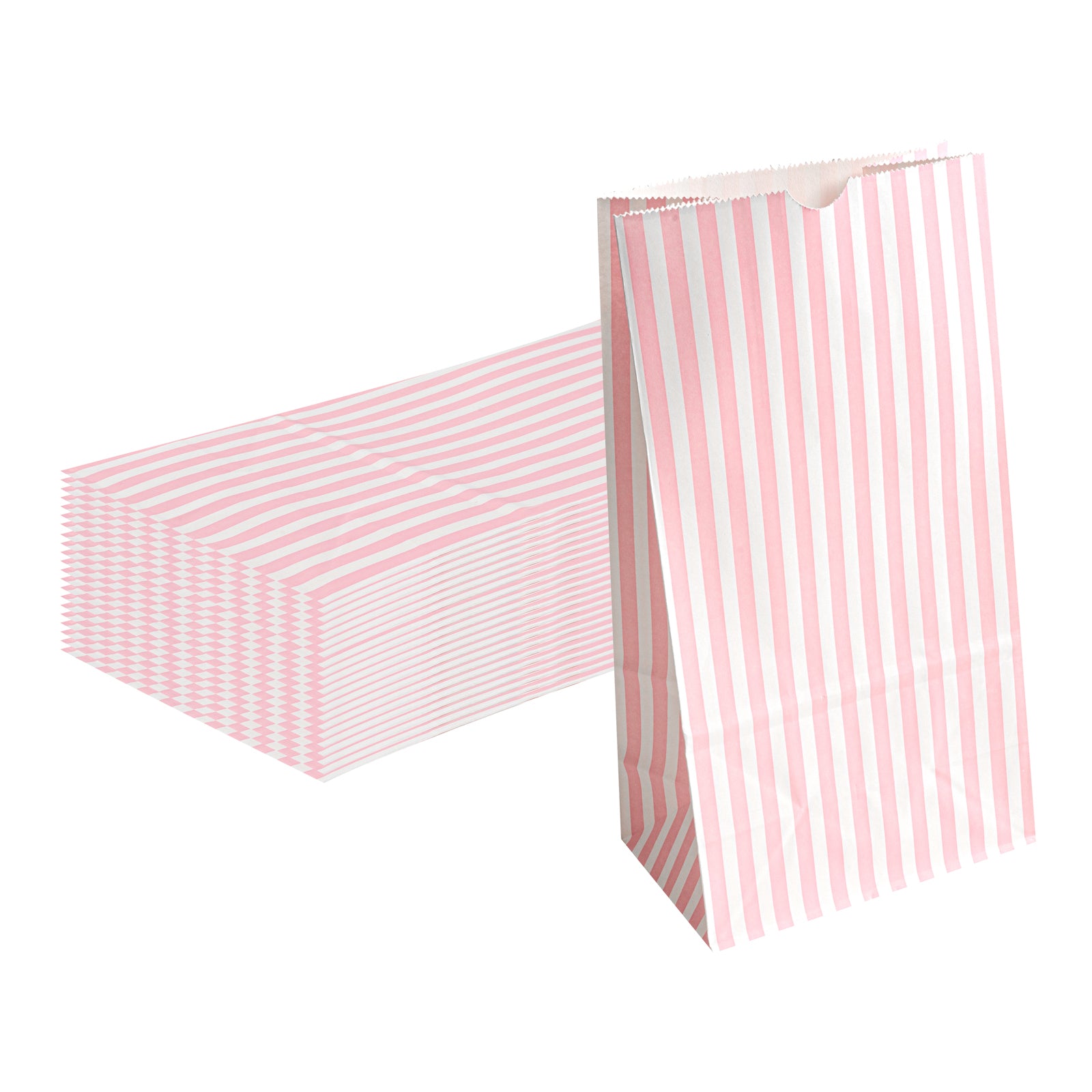Pink and White Striped Paper Bags - 6 lbs Capacity, 6 x 3.5 x 10.75 Inches - Pack of 100 - Perfect for Party Favors, Gift Packaging, and Retail Shopping Bags