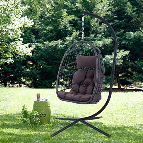 Wicker Swing Egg Chair - Outdoor Hanging Hammock Chair with Stand, 350 lbs Weight Capacity - Perfect for Patio, Garden, Backyard Relaxation and Boho Home Decor