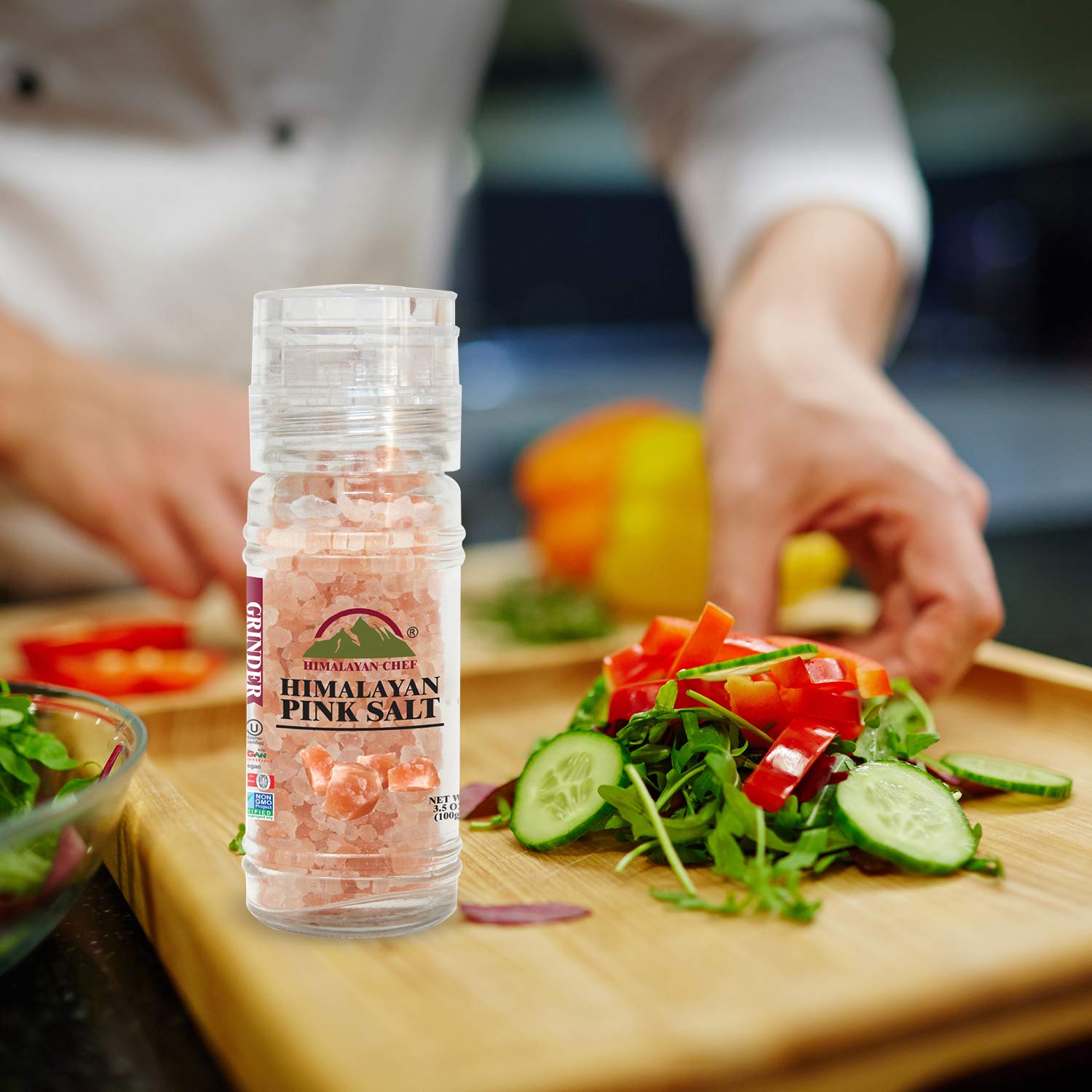 Premium Himalayan Pink Salt & Black Pepper Grinder Set - Refillable Glass Bottle, Easy-to-Use & Vegan Kosher Certified | Perfect for Cooking, Seasoning & Tabletop Use | Set of 2