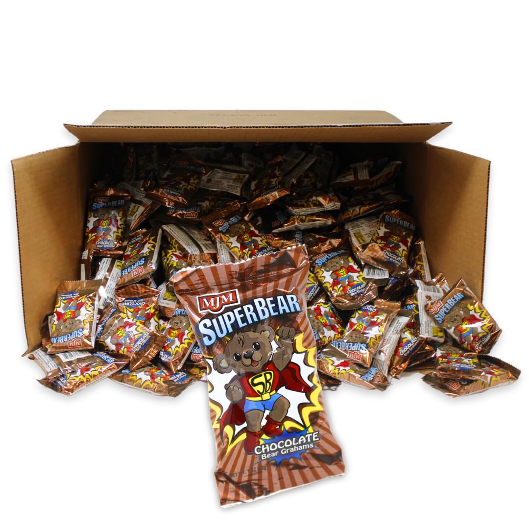 MJM SuperBear Chocolate Grahams Cookies - Bulk Pack of 300 Individually Wrapped Snacks for School Lunches, Parties & Office Treats