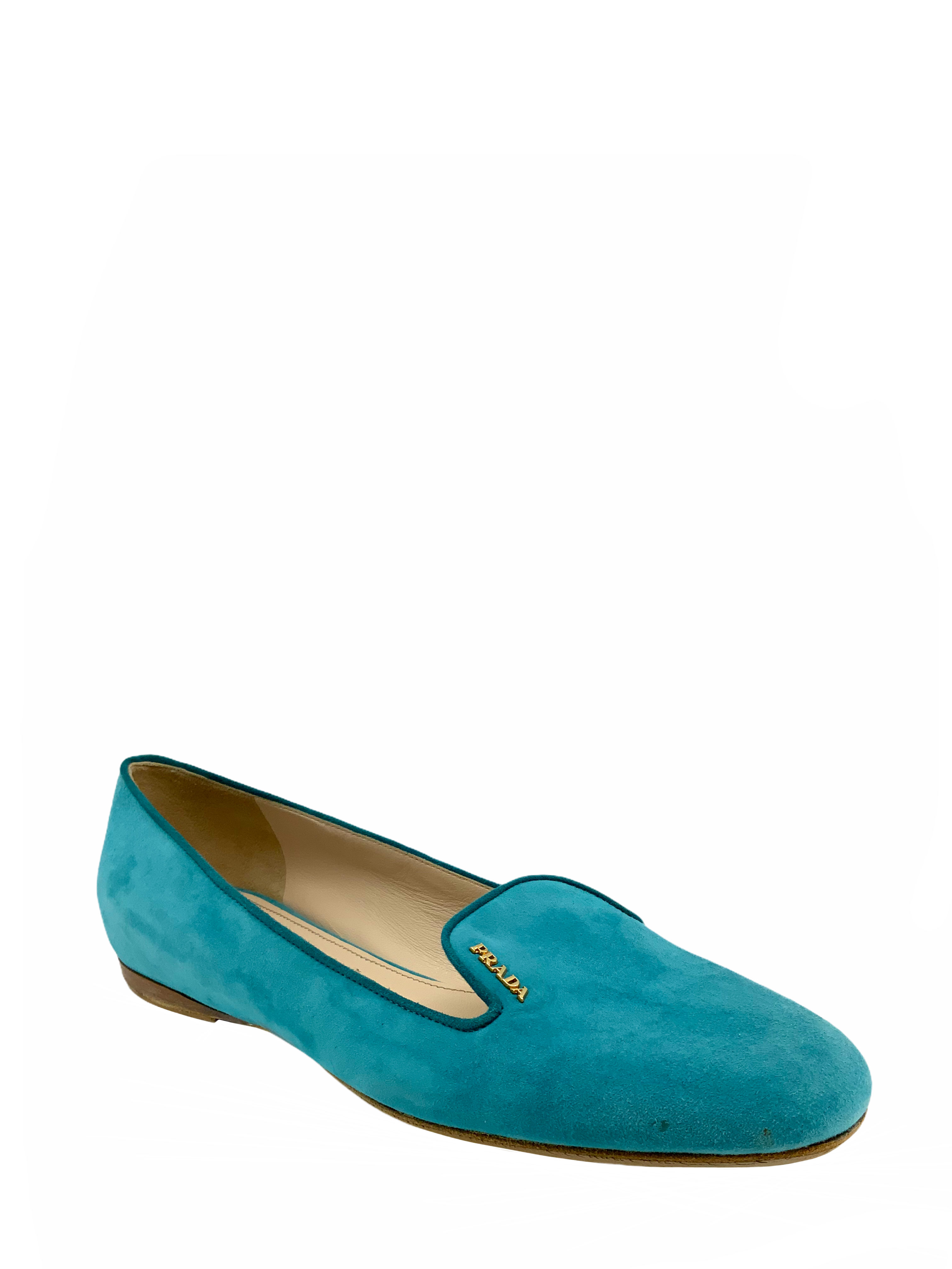 Prada Women's Turquoise Suede Ballet Flats - Size 8 US | Comfortable & Stylish Shoes for Work, Date Night & Casual Outings