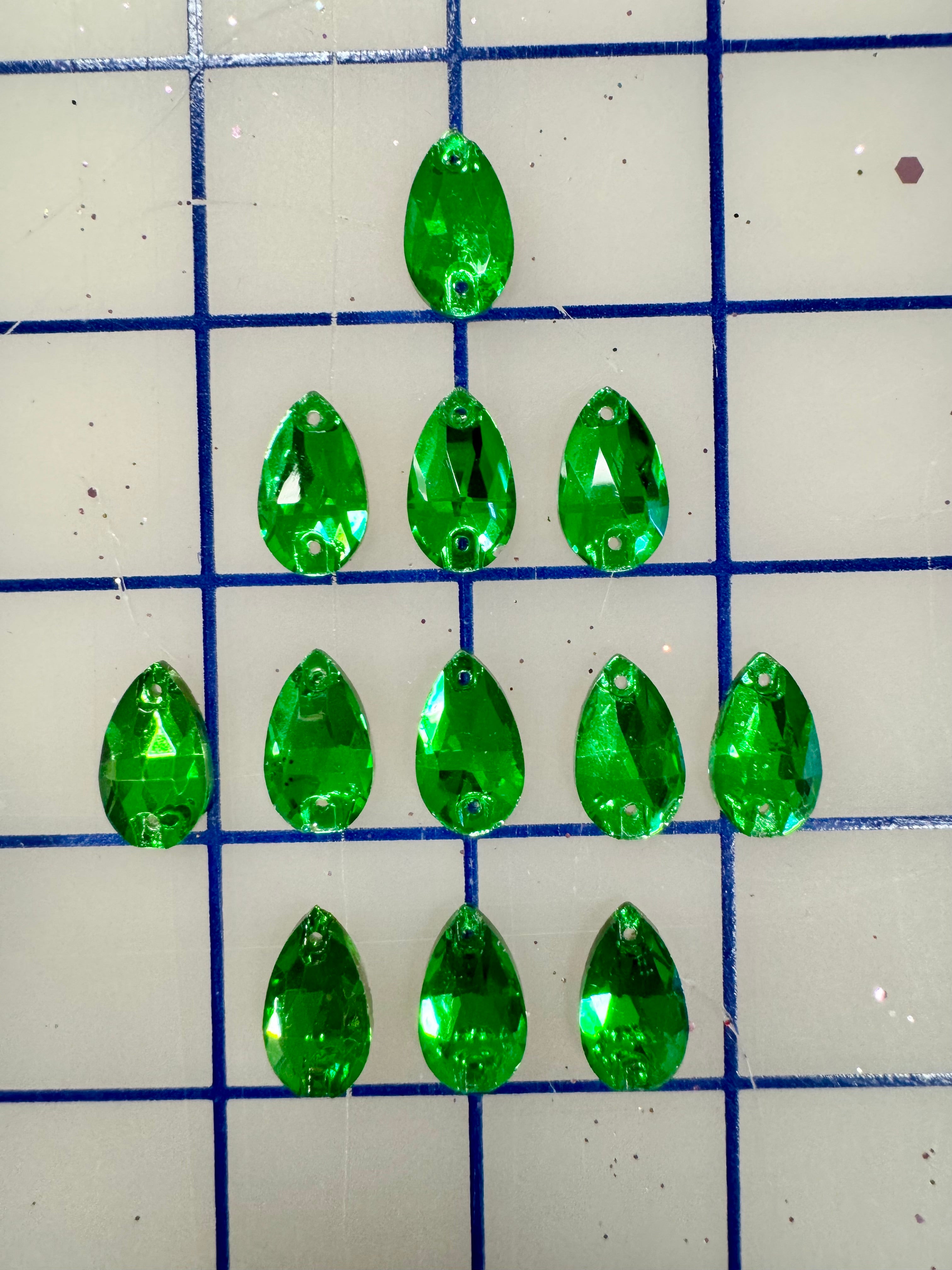 10x18mm Czech Bright Cut Green #06 Pear Shape Rhinestones - Premium Sew On Stones for DIY Jewelry, Costumes & Crafting - NEW COLOR!