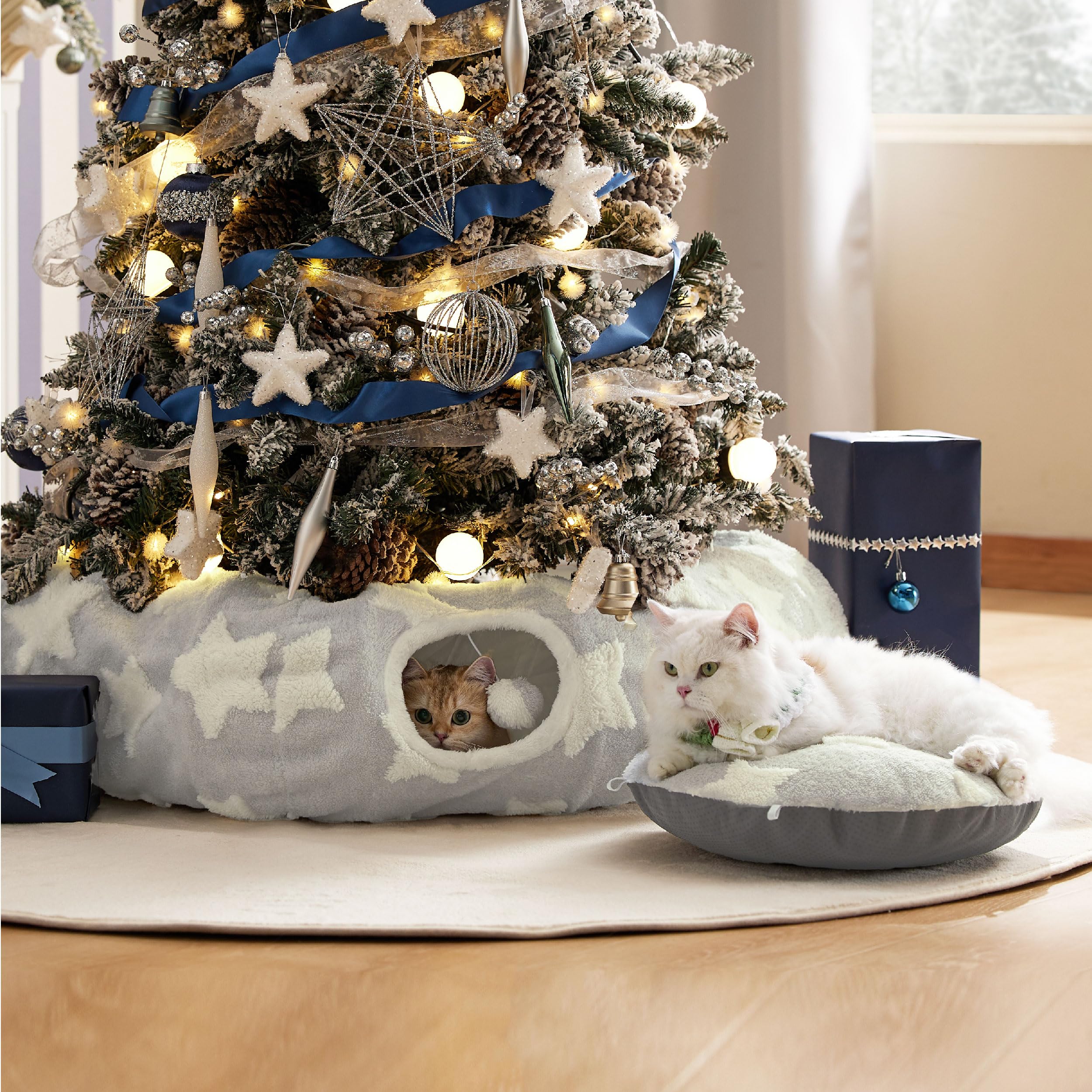 Lesure Cat Tunnel Bed for Indoor Cats - Washable Donut Tunnel with Cushion, Round Peekaboo Hideaway Toy for Kittens, Puppies & Rabbits (Grey) - Perfect for Playtime & Nap Time