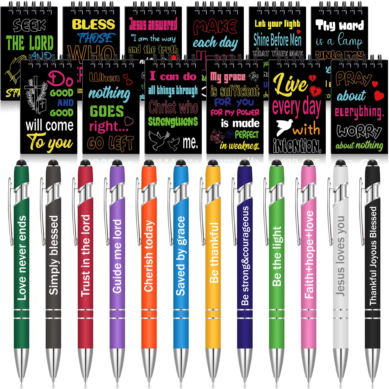 24-Piece Christian Gift Set - Bulk Bible Verse Pens, Scripture Notebooks, Religious Notepads & Inspirational Ballpoint Pens - Perfect for Nurses, Teachers, Bible Study & Office Supplies (Faith-Based Gifts)