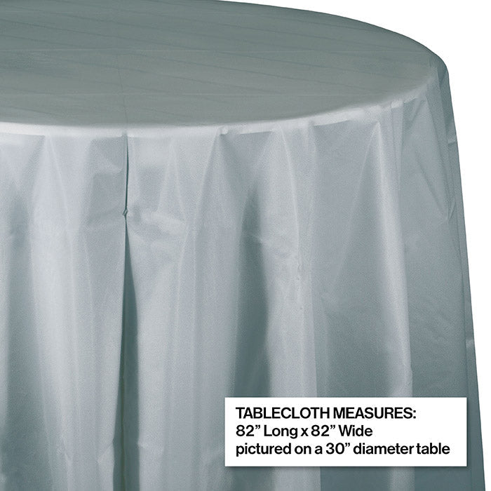 12-Piece Bulk Shimmering Silver Round Plastic 82-Inch Table Covers for Weddings, Parties, and Special Events - Disposable Elegant Tablecloths for Banquets, Receptions, and Celebrations