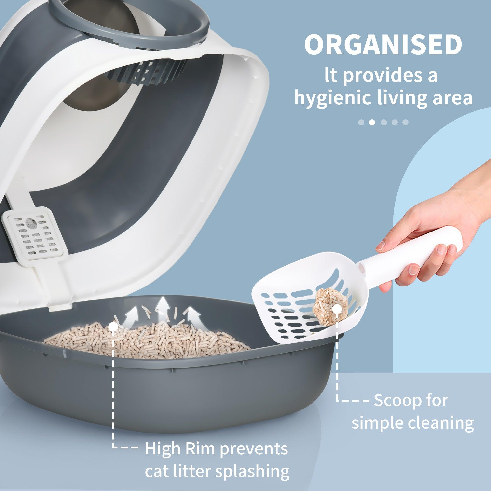 Premium Covered Cat Litter Box with Lid - High Sides & Built-in Air Freshener - Large Dual Entry Foldable Design - Easy to Clean in White & Gray - Perfect for Small Spaces & Odor Control at Home