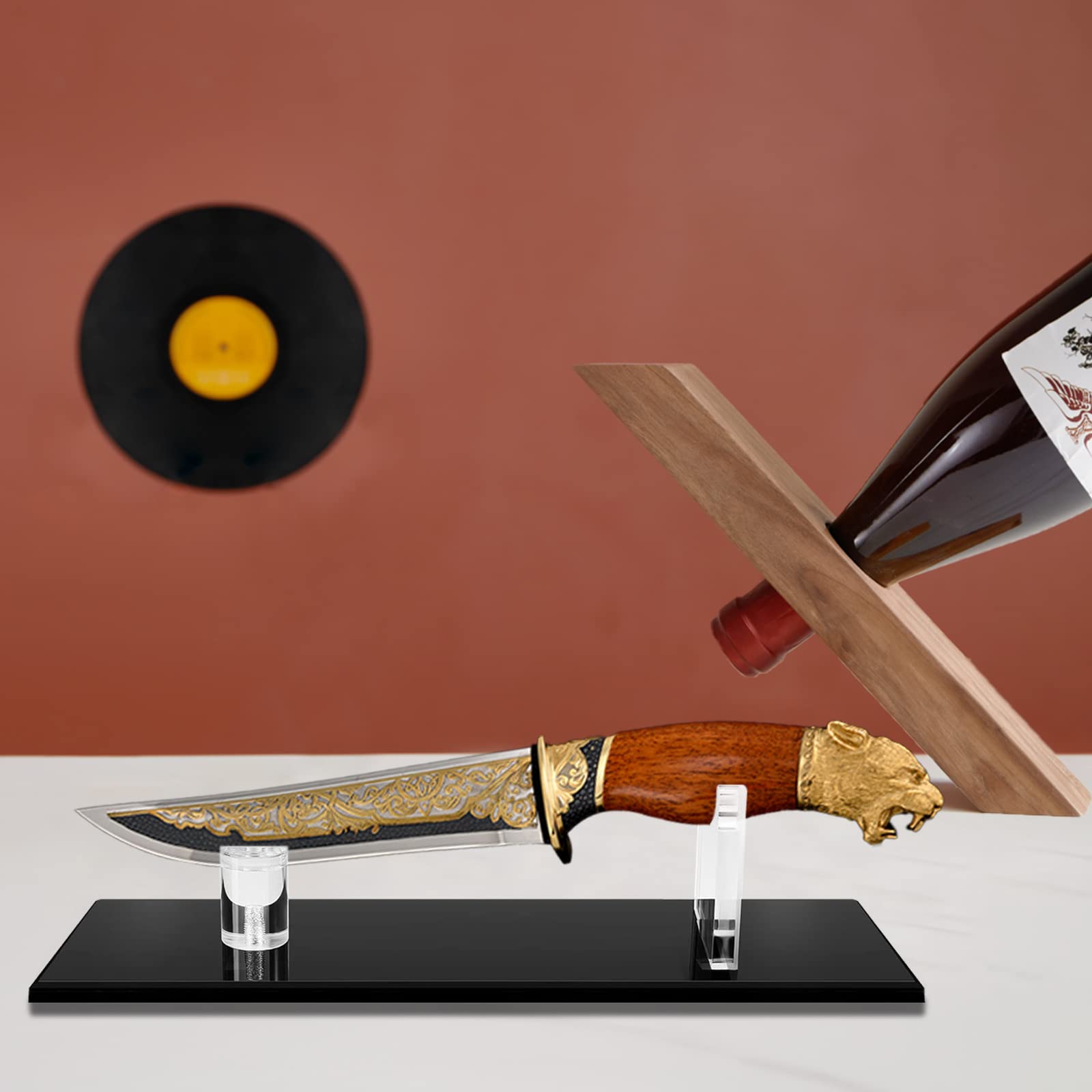 Premium Acrylic Knife Display Stand with Black Base - Elegant Kitchen Knife Holder for Home & Restaurant Decor - Perfect for Showcasing Chef Knives, Steak Knives & Collectibles