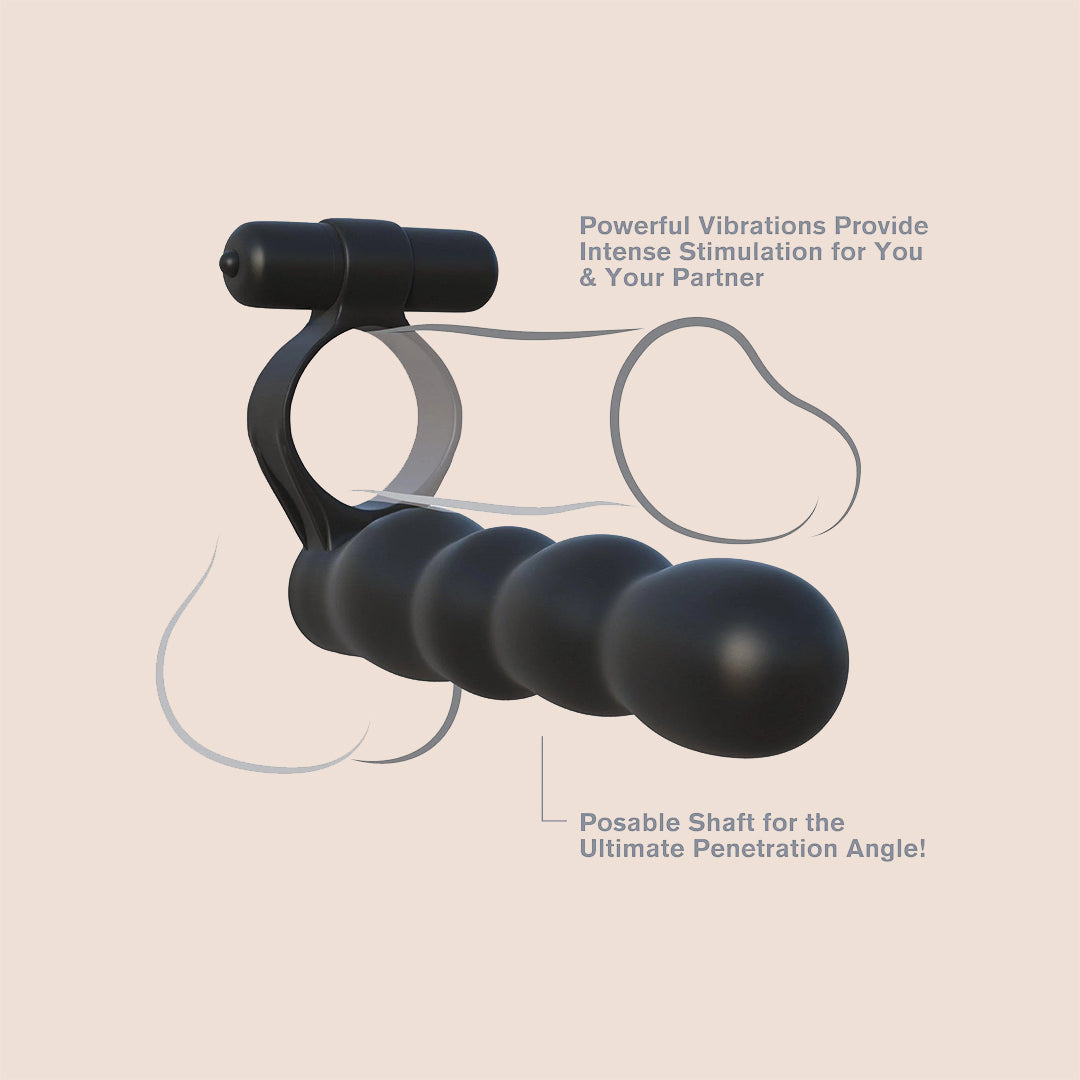 Fantasy C Ringz Posable Partner Double Penetrator - Vibrating Dildo with C-Ring for Couples | Enhance Intimacy & Dual Stimulation for Spicy Bedroom Play