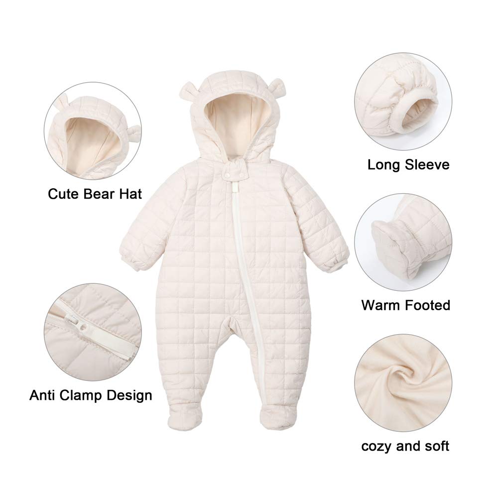DDY Baby Snowsuit 0-3 Months - Lightweight Down Jacket with Hood, Winter Romper Jumpsuit for Infants - Perfect for Outdoor Play, Stroller Walks & Cold Weather Protection (Girl & Boy Styles)
