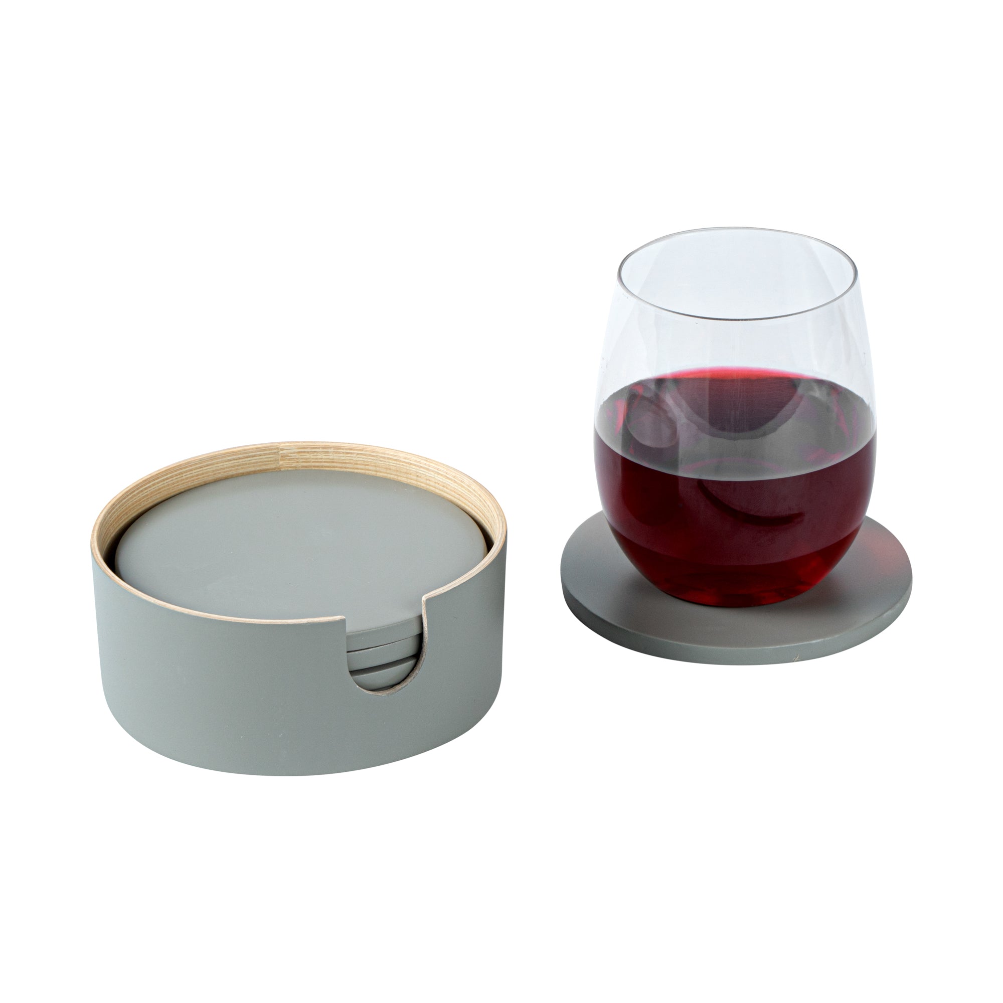 Bamboo Coaster Set with Holder - 6 Piece Gray Natural Bamboo Drink Coasters (4