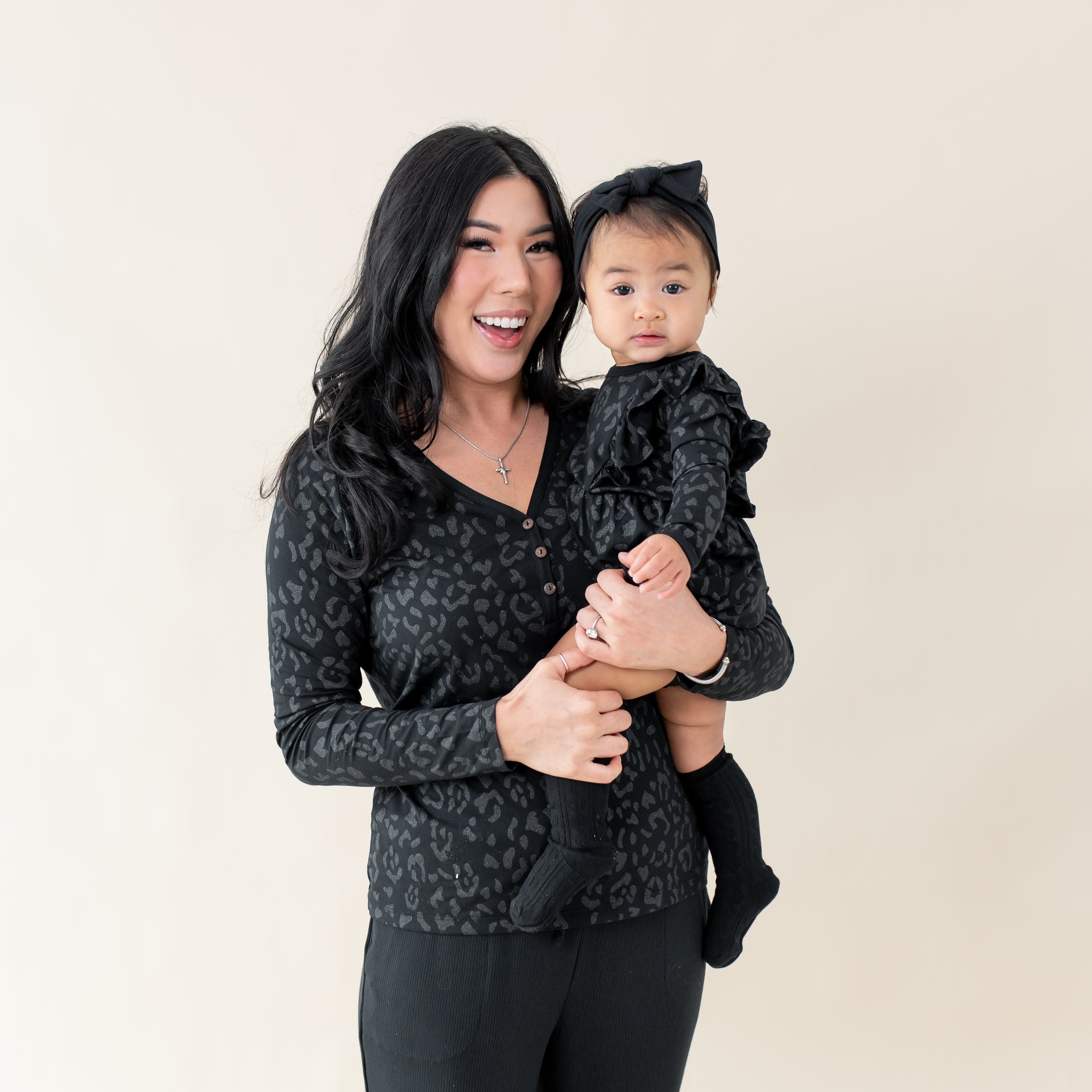 Midnight Leopard Long Sleeve Bubble Romper for Baby Girls | Soft & Comfortable Jumpsuit | Perfect for Playdates, Photo Shoots & Holiday Outfits