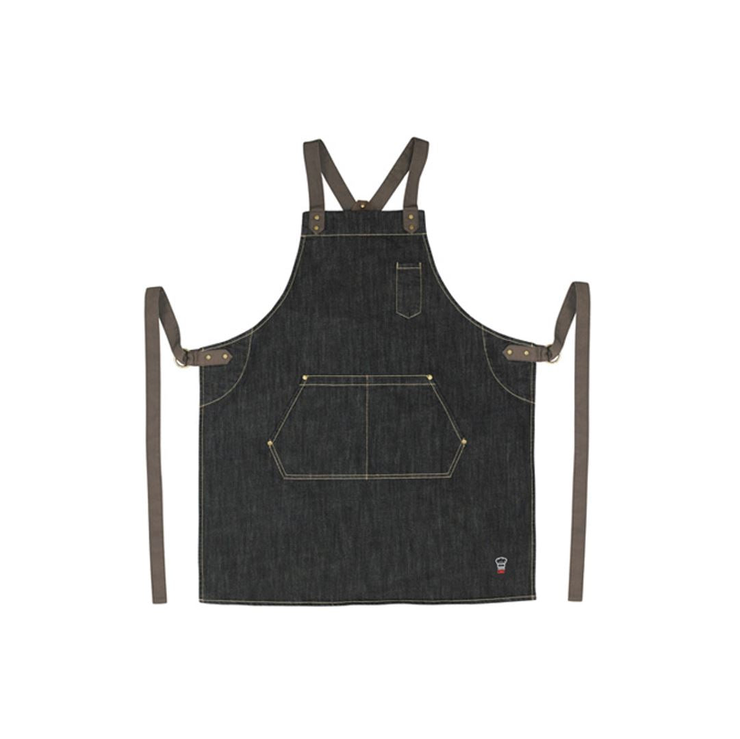 Winco Signature Chef Heavyweight Denim Bib Apron with Cross Back Strap - Professional Kitchen Apron for Cooking, Baking & BBQ - Durable Workwear for Chefs, Butchers & Grill Masters