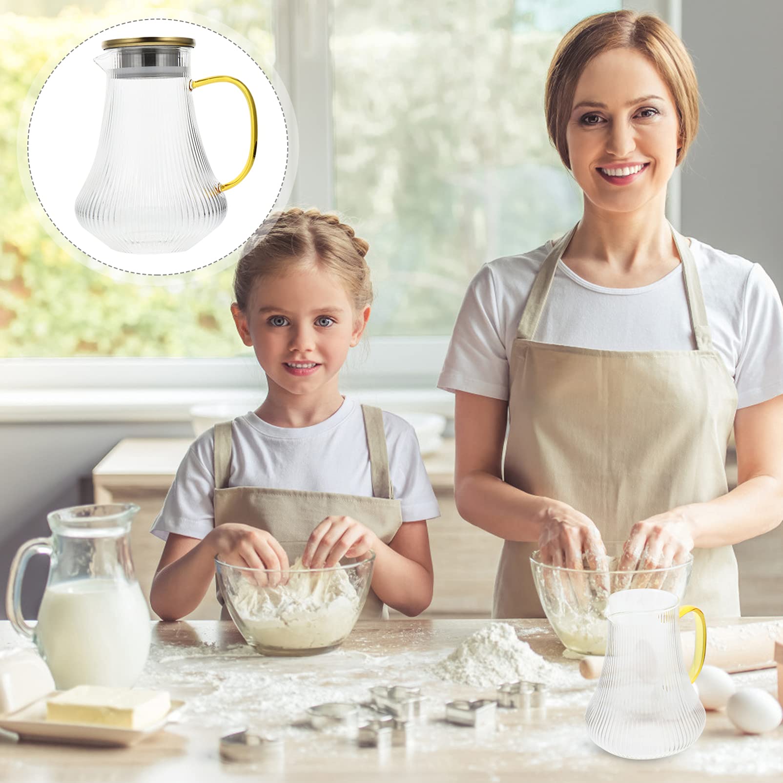 Premium Borosilicate Glass Teapot with Infuser - 1L Cold Water Jug, Heat-Resistant & Transparent Kettle for Iced Tea, Herbal Brewing & Home Decor