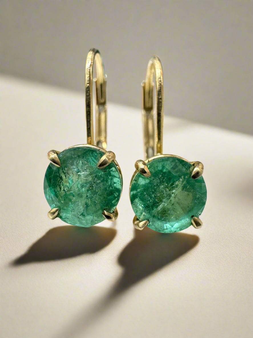 1.50tcw Round Emerald Lever Back Earrings 14K Gold - Elegant Dangle Earrings for Women, Perfect for Weddings, Parties & Special Occasions