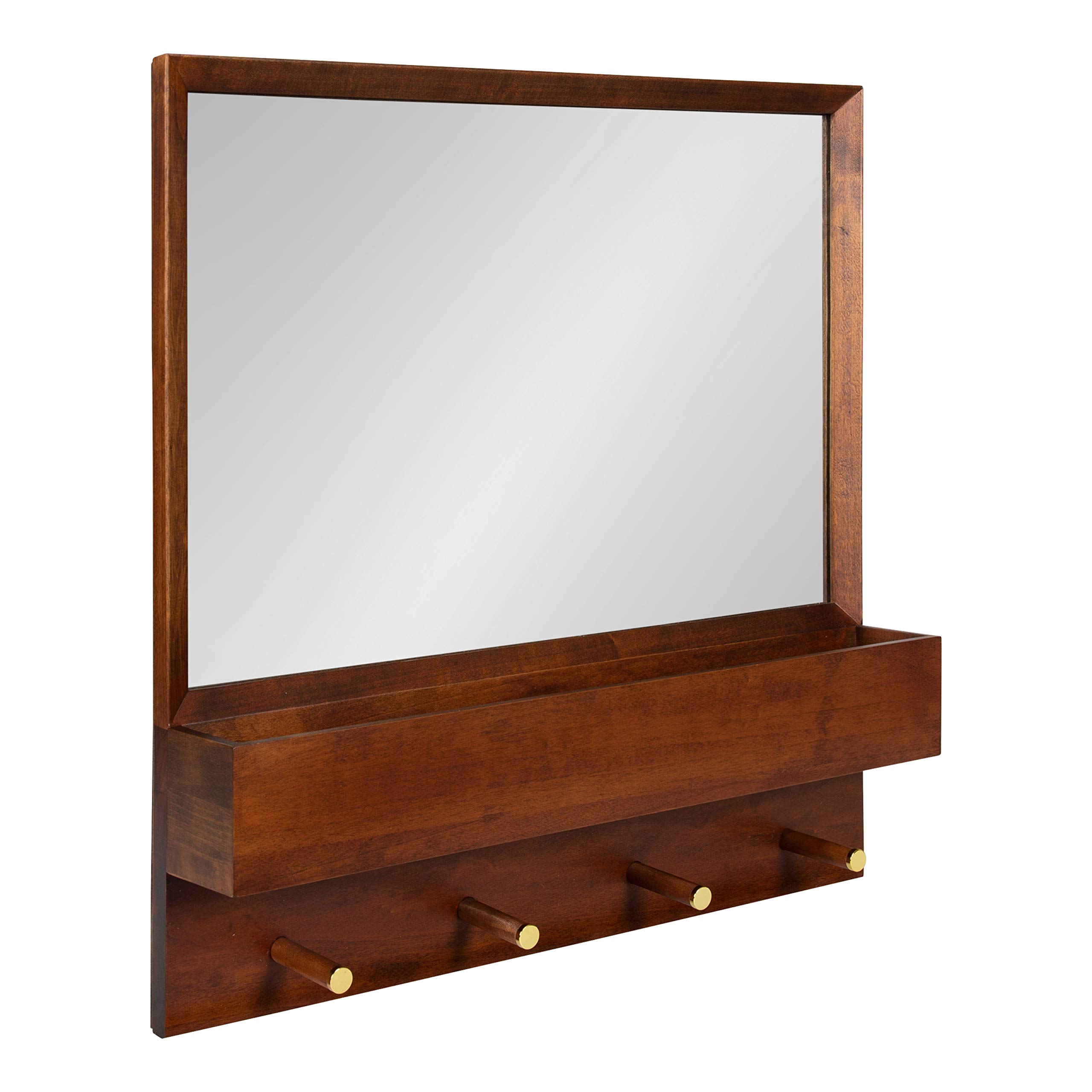 Kate and Laurel Hinter Mid-Century Framed Wall Mirror with Built-In Shelf - 24x24 Inches, Walnut Brown - Perfect for Entryway Organization, Mail & Key Holder, Wall Decor for Living Room, Bedroom, or Hallway
