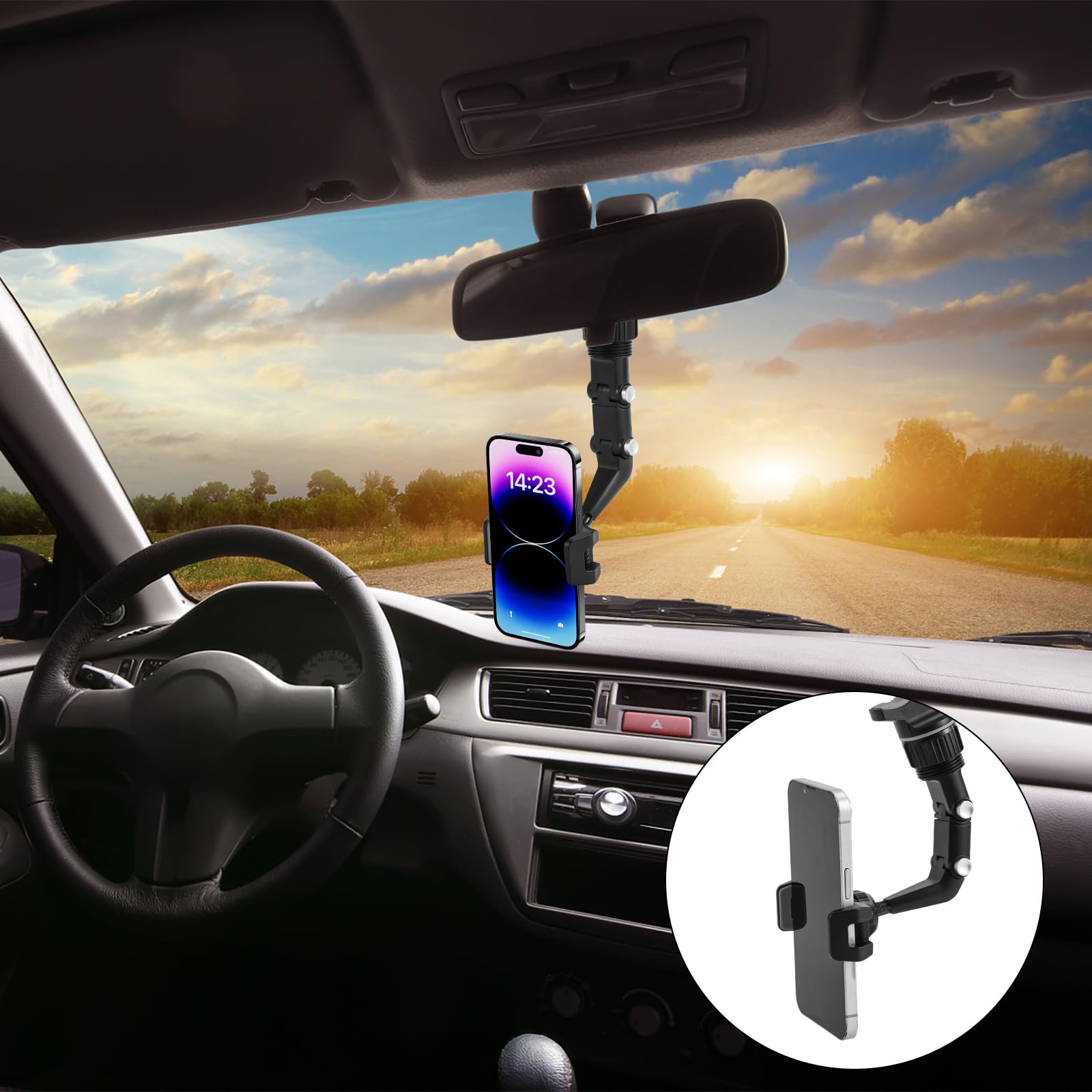 360 Degree Rotatable Car Phone Holder - Adjustable Rotatogrip Phone Mount for iPhone & Android - Universal Dashboard & Rearview Mirror Car Phone Stand for GPS Navigation & Hands-Free Calling