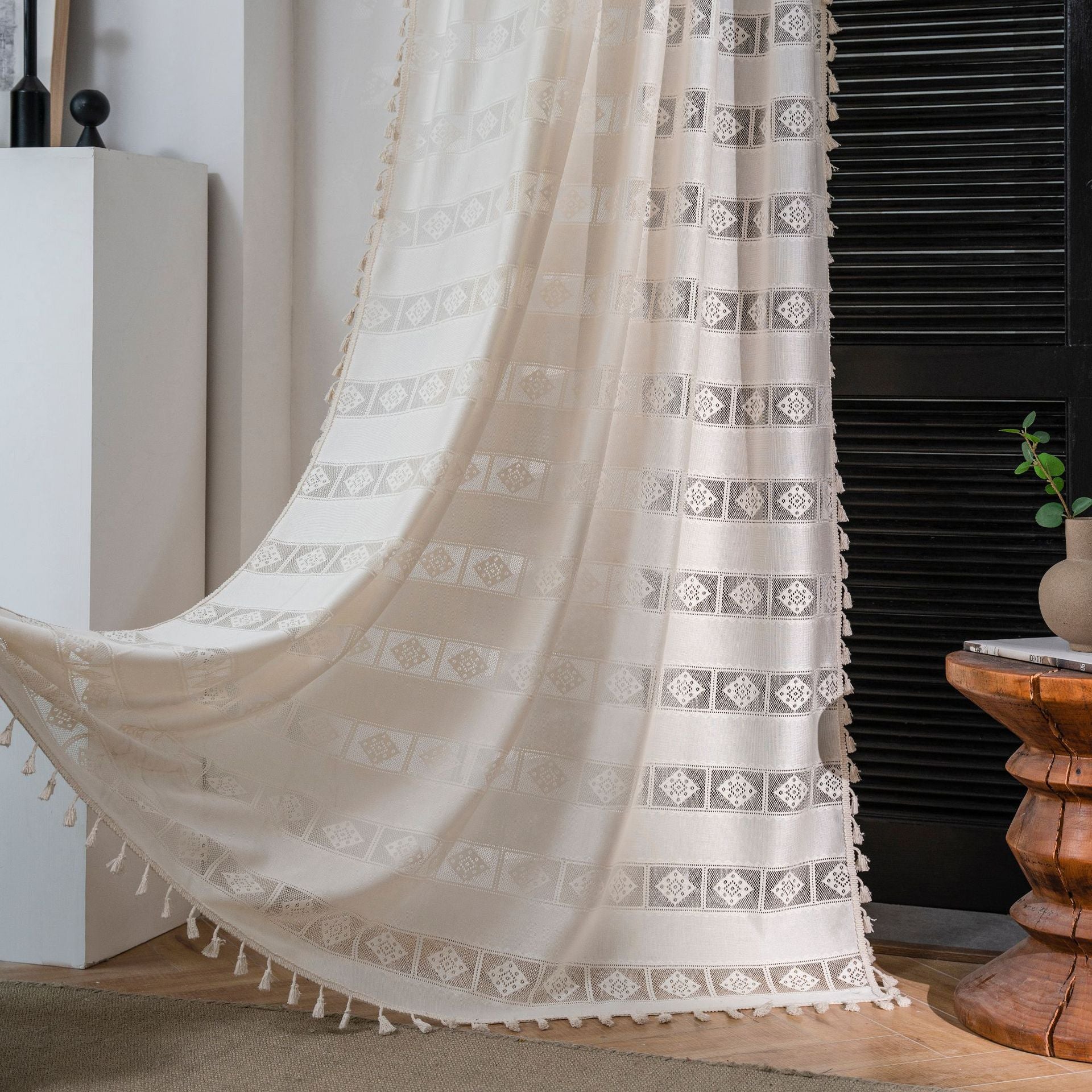Addilyn White Crochet Lace Sheer Custom Curtains for Living Room & Bedroom - Elegant Window Drapes with Floral Embroidery for Home Decor