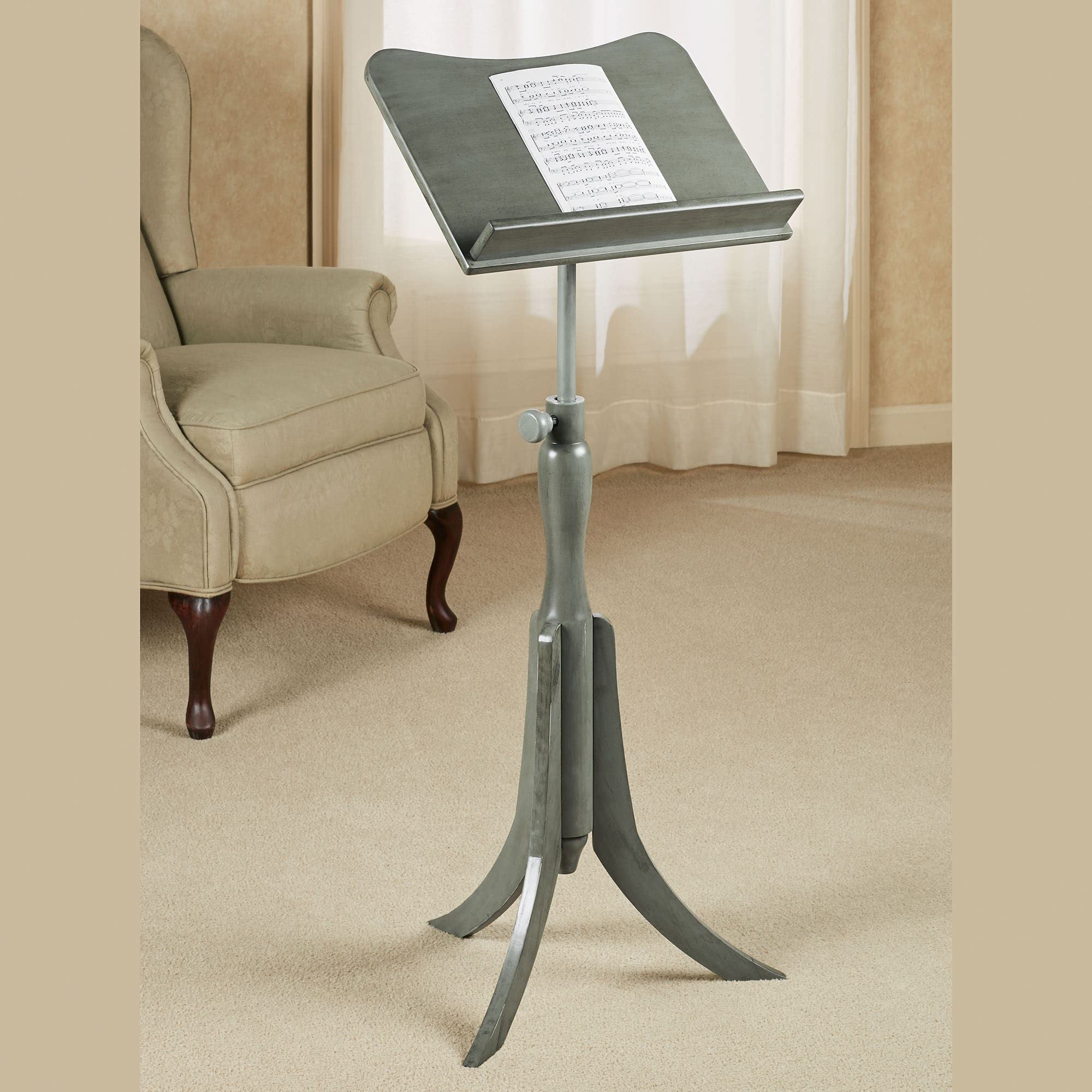 Touch of Class Parke Music Sheet Stand - Adjustable Wooden Gray Conductor Stand - Library Lectern for Atlas & Dictionary - Perfect for Auditorium, Meeting Room, Classroom & Speech Presentations