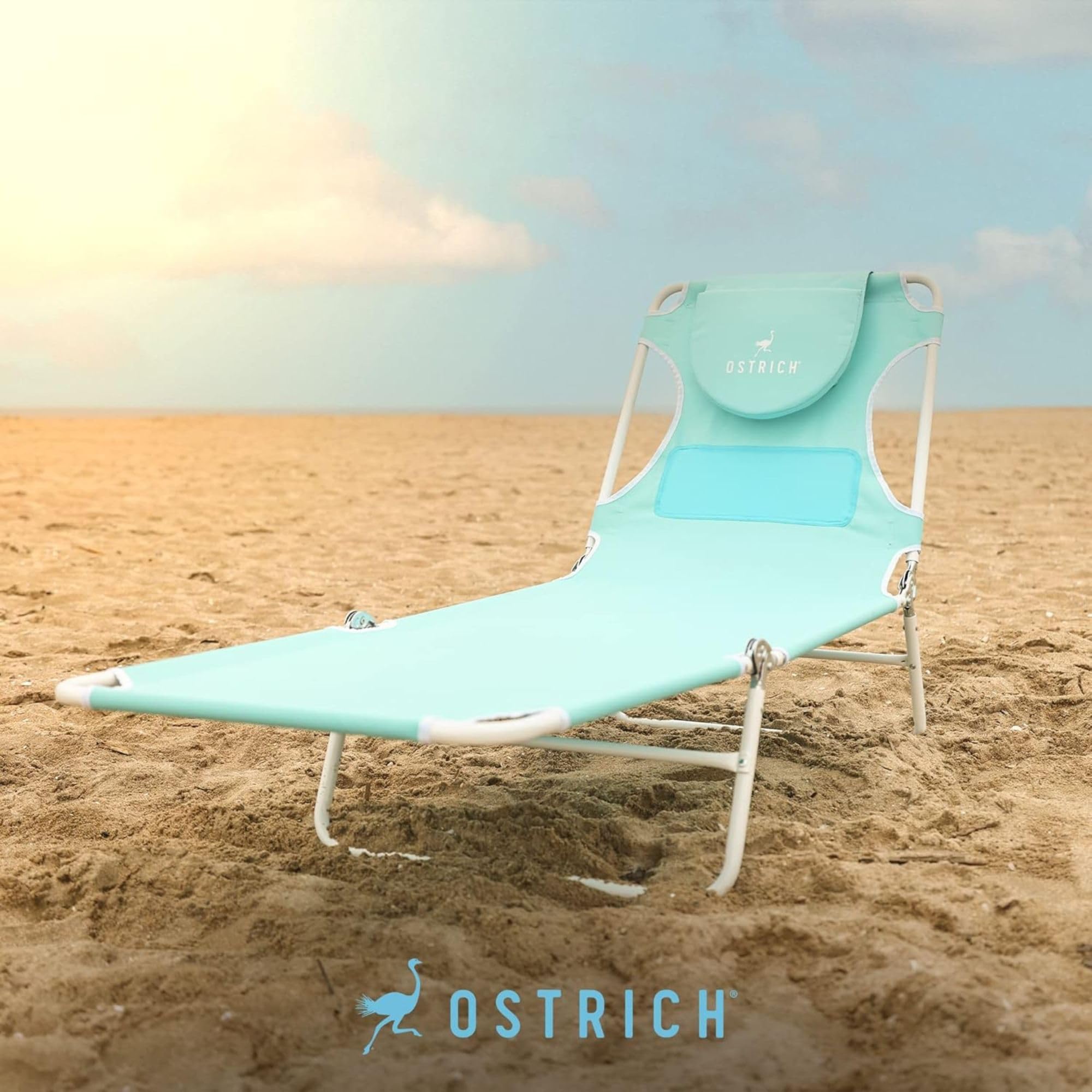 Ostrich Ladies Comfort Lounger - Foldable Beach Camping Pool Tanning Chair in Aqua | Perfect for Outdoor Relaxation, Sunbathing & Travel