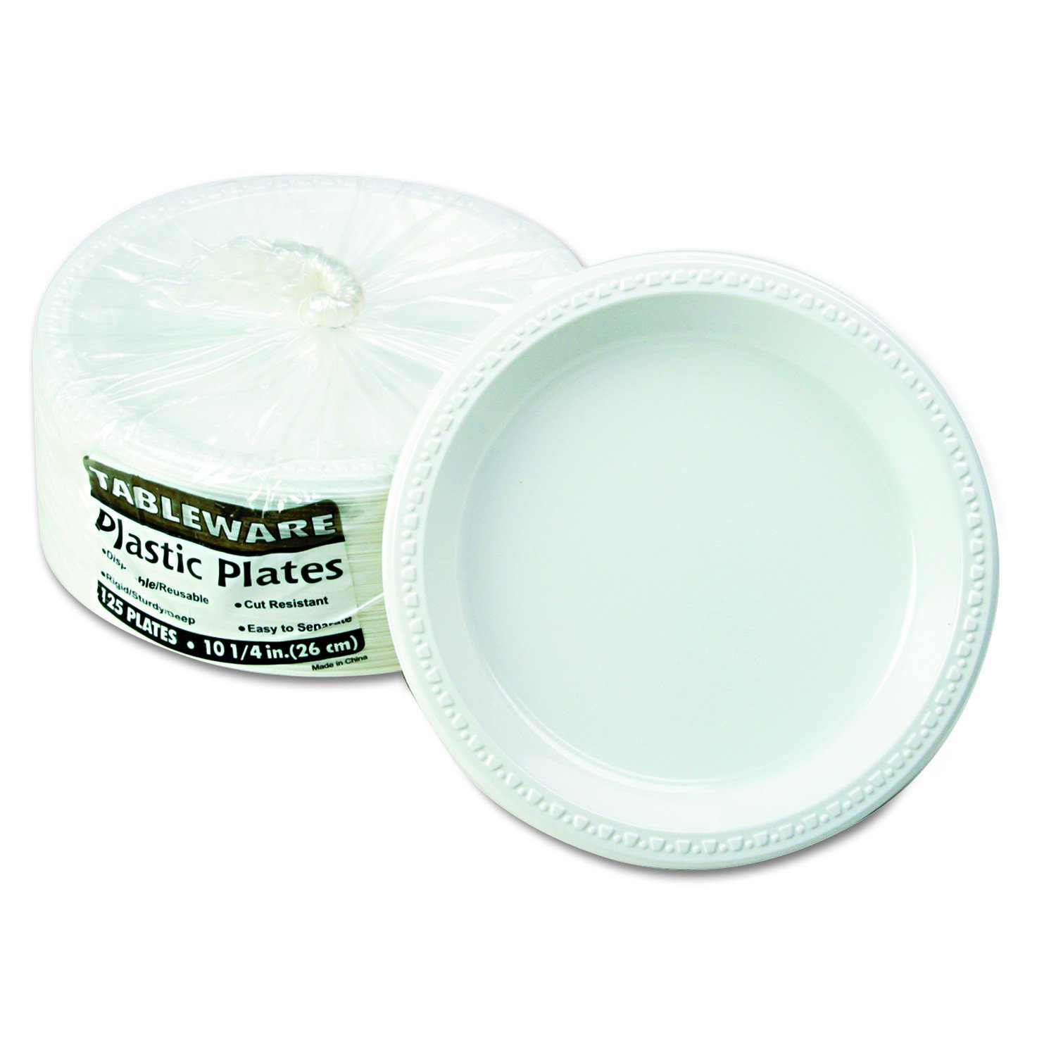 TM10644WH White Plastic Dinner Plates - 10.25