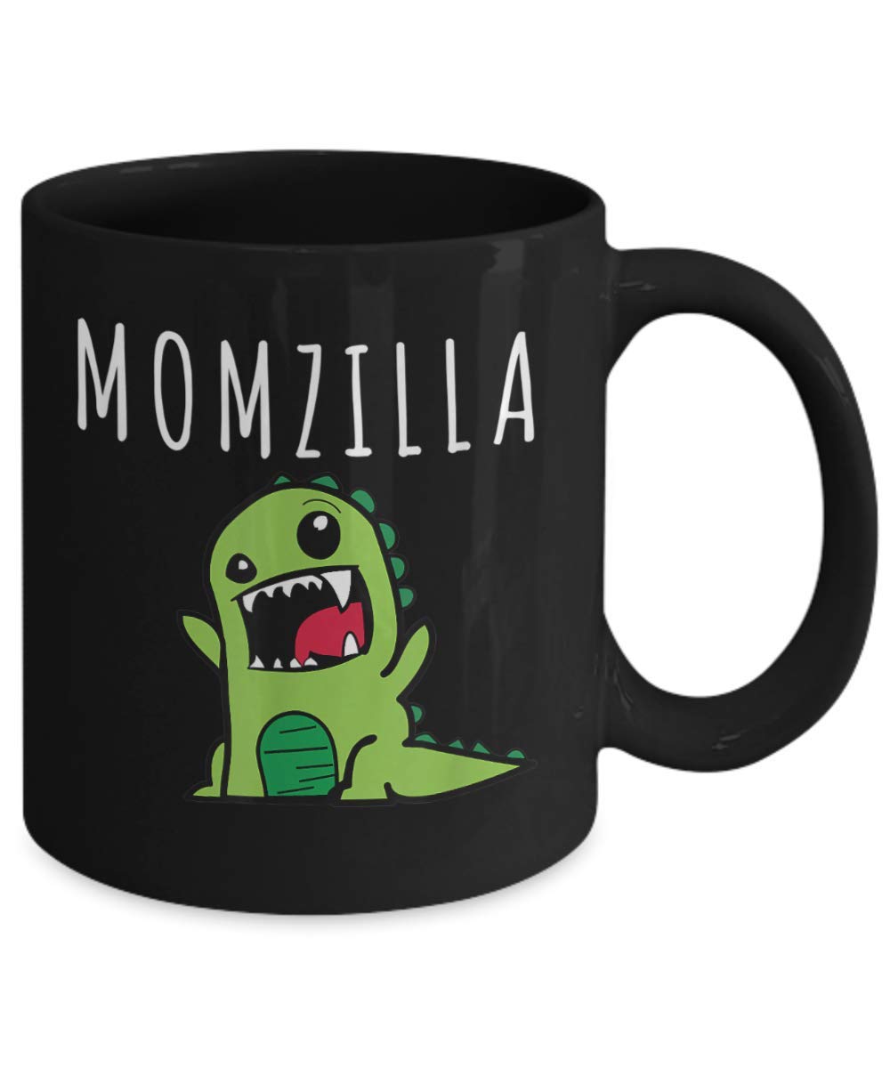 Zapbest Momzilla Dinosaur Momster Mug - 11oz Black Porcelain Coffee Cup for Mothers Day, Birthday & Funny Gifts - Perfect for Coffee, Tea & Office Use