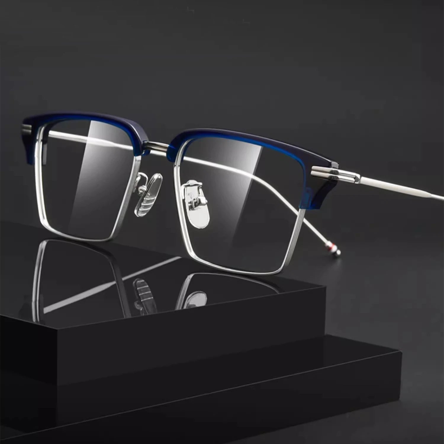 Stylish Black Unisex Square Titanium Acetate Eyeglasses Frame 49422 - Lightweight & Durable for Work, Reading & Fashion Accessory