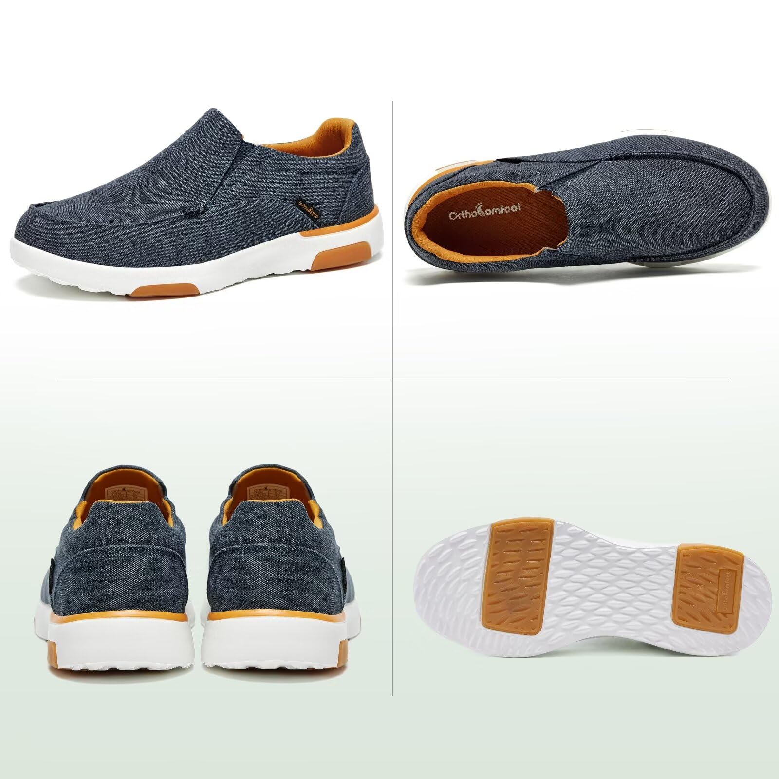 OrthoComfoot Men's Orthopedic Slip-On Shoes with Arch Support - Plantar Fasciitis Relief Loafers for Foot & Heel Pain - Comfortable Canvas Walking Shoes for Work, Travel & Daily Wear