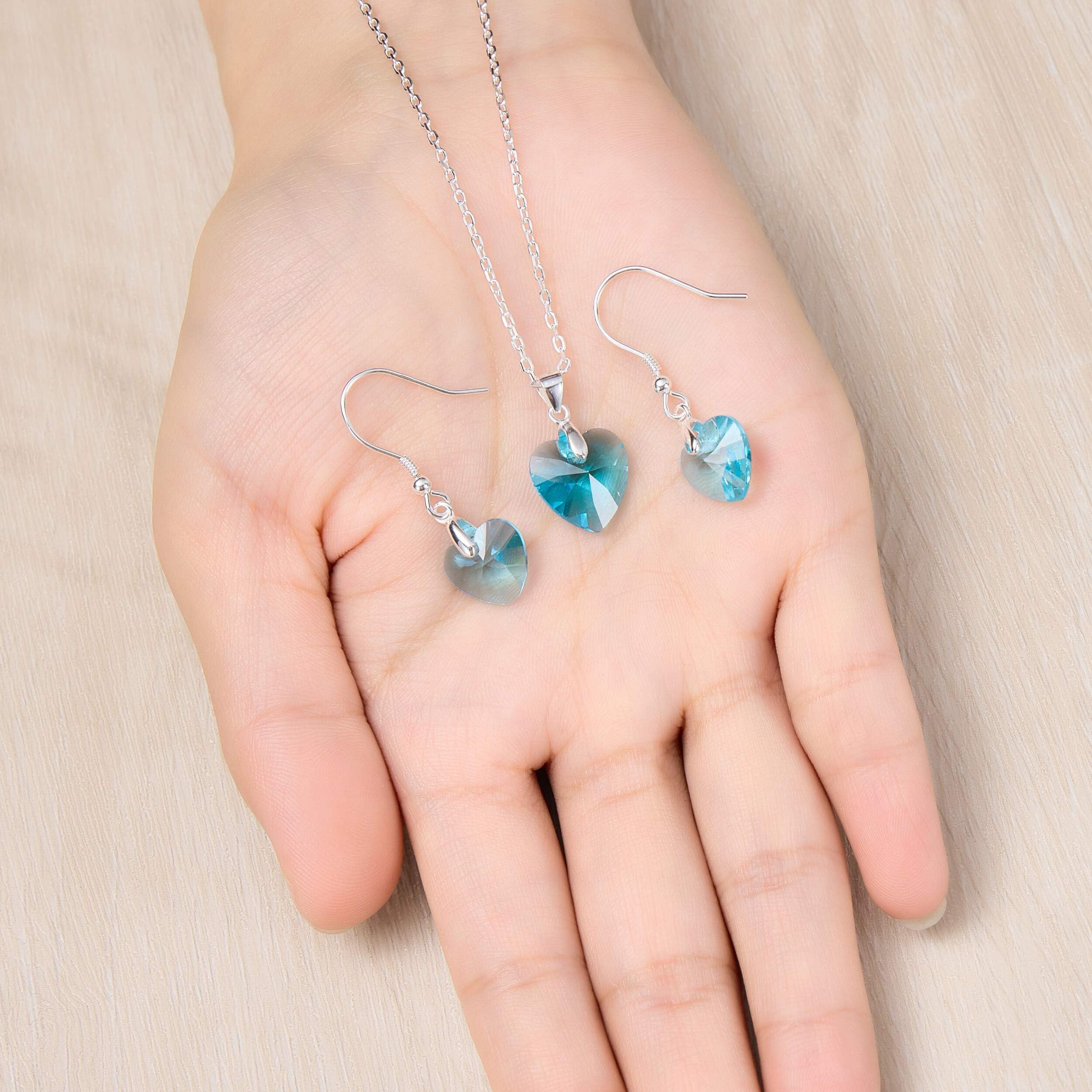 Sterling Silver Aquamarine Heart Set with Zircondia® - Elegant Jewelry Gift for Her