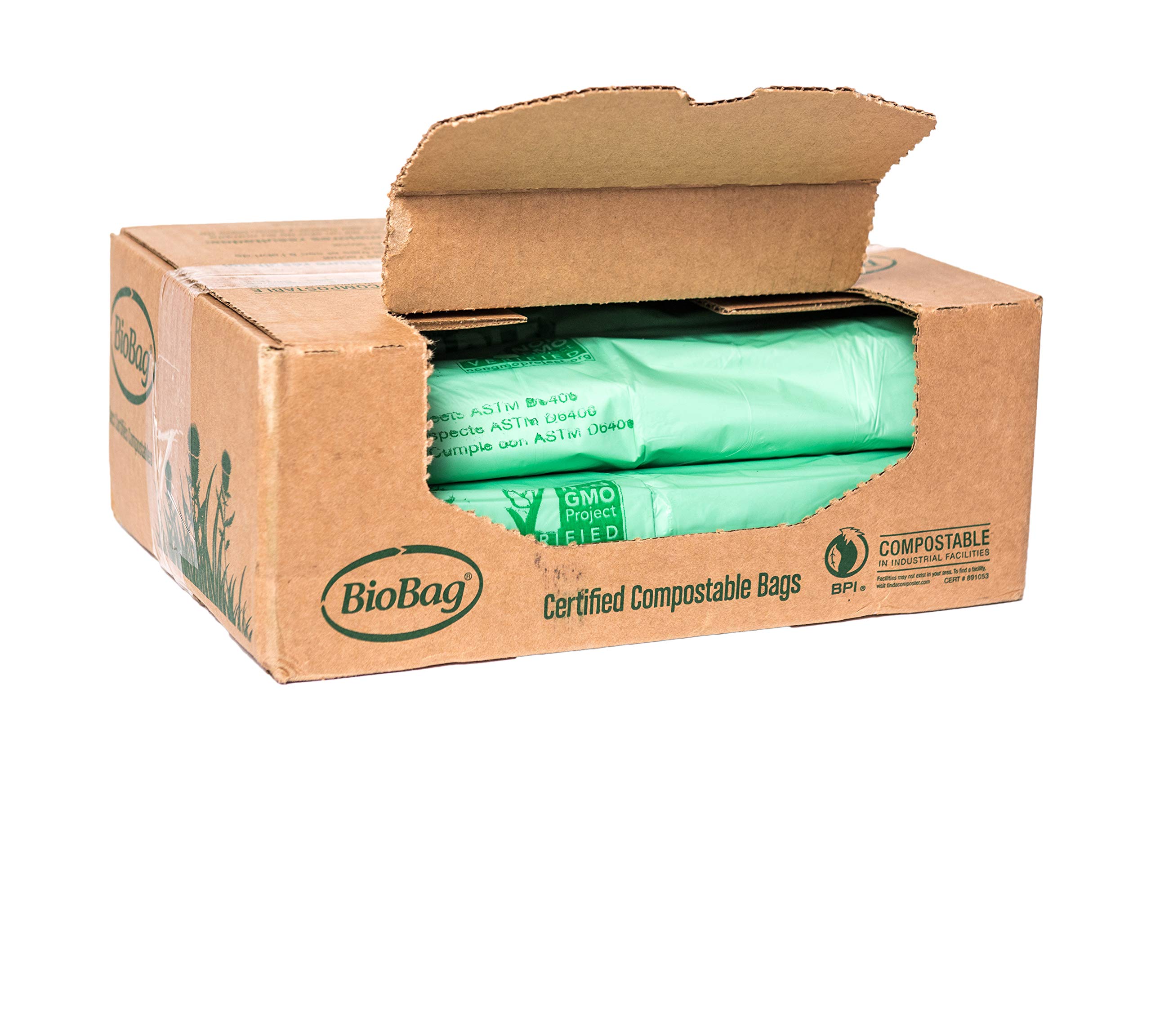 **BioBag (USA) 64 Gallon Compostable Trash Bags - 60 Count, 100% Certified Compostable, Extra Strong & Durable for Food Waste - Eco-Friendly Kitchen & Yard Waste Disposal**