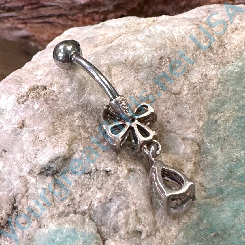 Sterling Silver Cubic Zirconia Belly Button Ring - Curved Navel Barbell Piercing Jewelry with Dangling Charm for Women | Perfect for Everyday Wear, Parties & Body Jewelry Collection