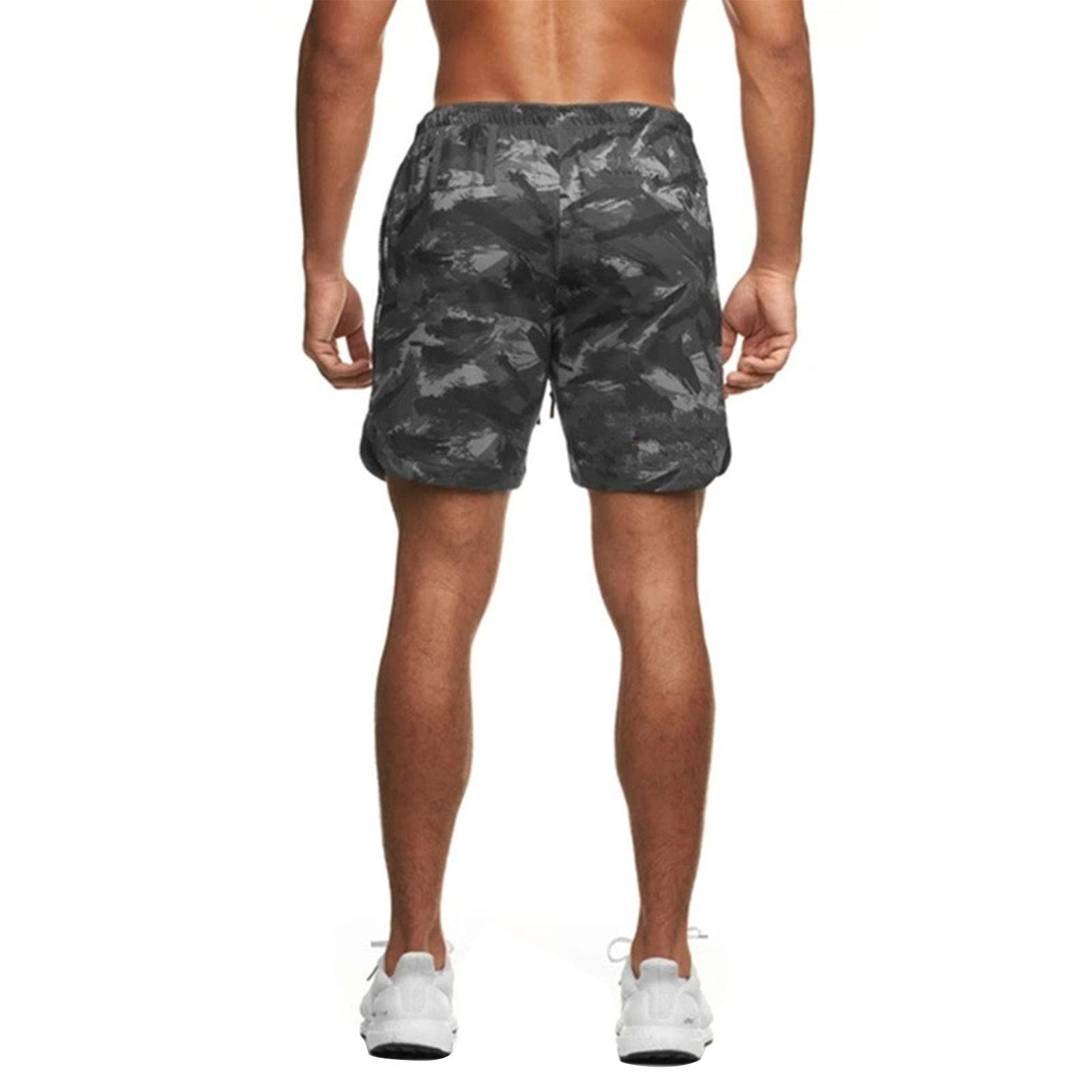 XBTCLXEBCO Men's Camouflage Printed Quick Dry Workout Shorts - Lightweight Gym Shorts with Pockets for Running, Training & Outdoor Activities