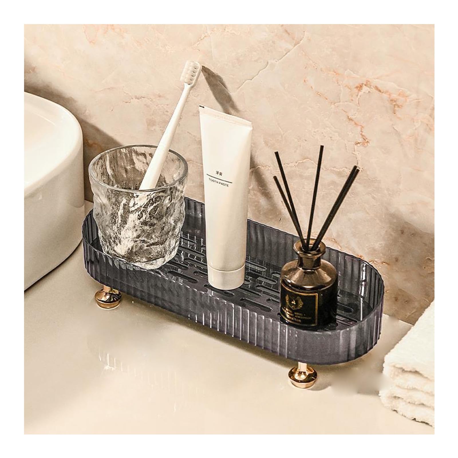 Clear Acrylic Vanity Tray for Makeup, Perfume & Skincare - Small Bathroom Countertop Organizer for Cosmetics, Lotions & Jewelry - Perfect for Dresser, Vanity or Bathroom Counter Organization