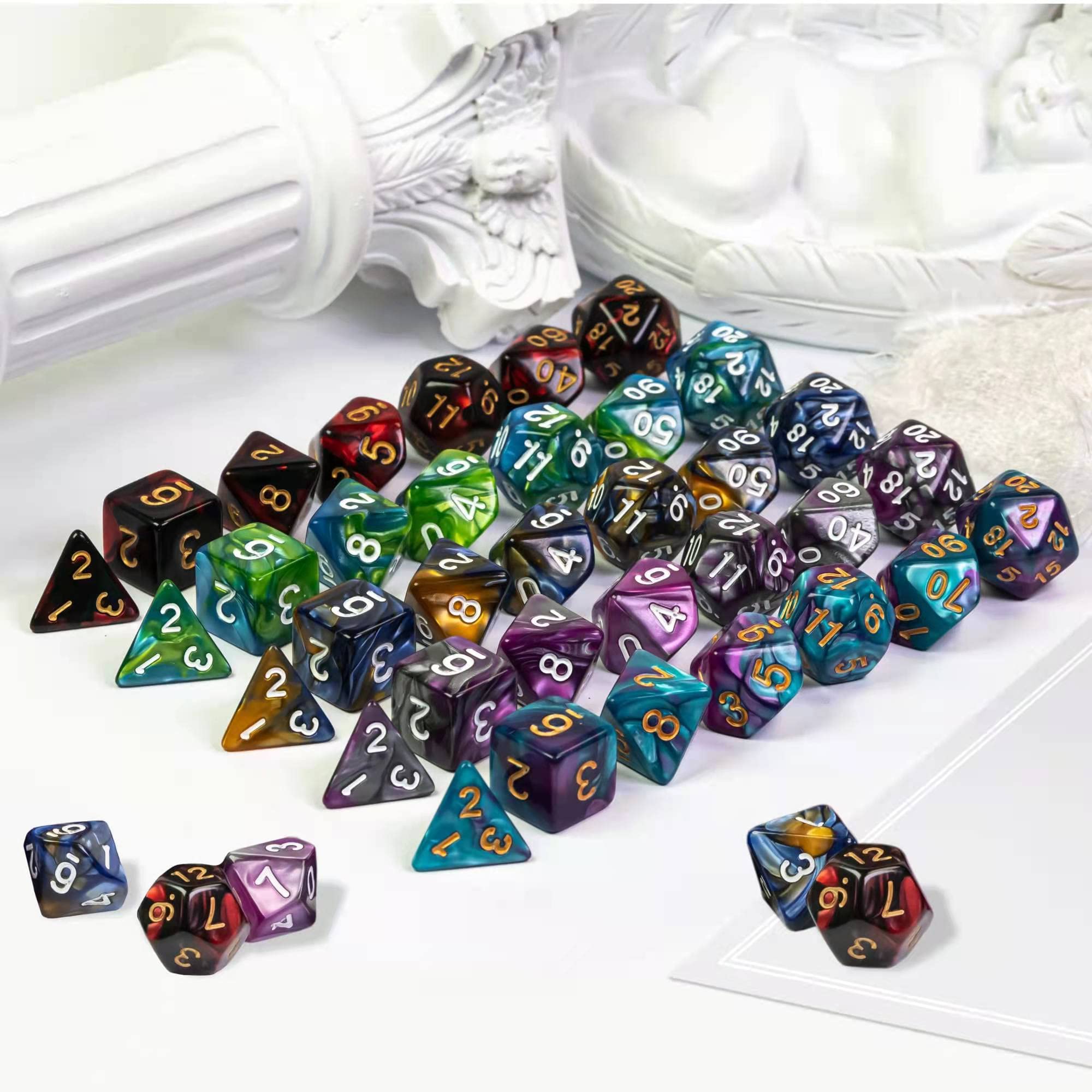 Premium 5 Sets DND Dice Polyhedral Dice Set (35pcs) with Leather Pouch - Vibrant Double-Color RPG Dice for Dungeons & Dragons, Pathfinder, MTG & Tabletop Gaming - Perfect for Campaigns, Gift Giving & Game Nights