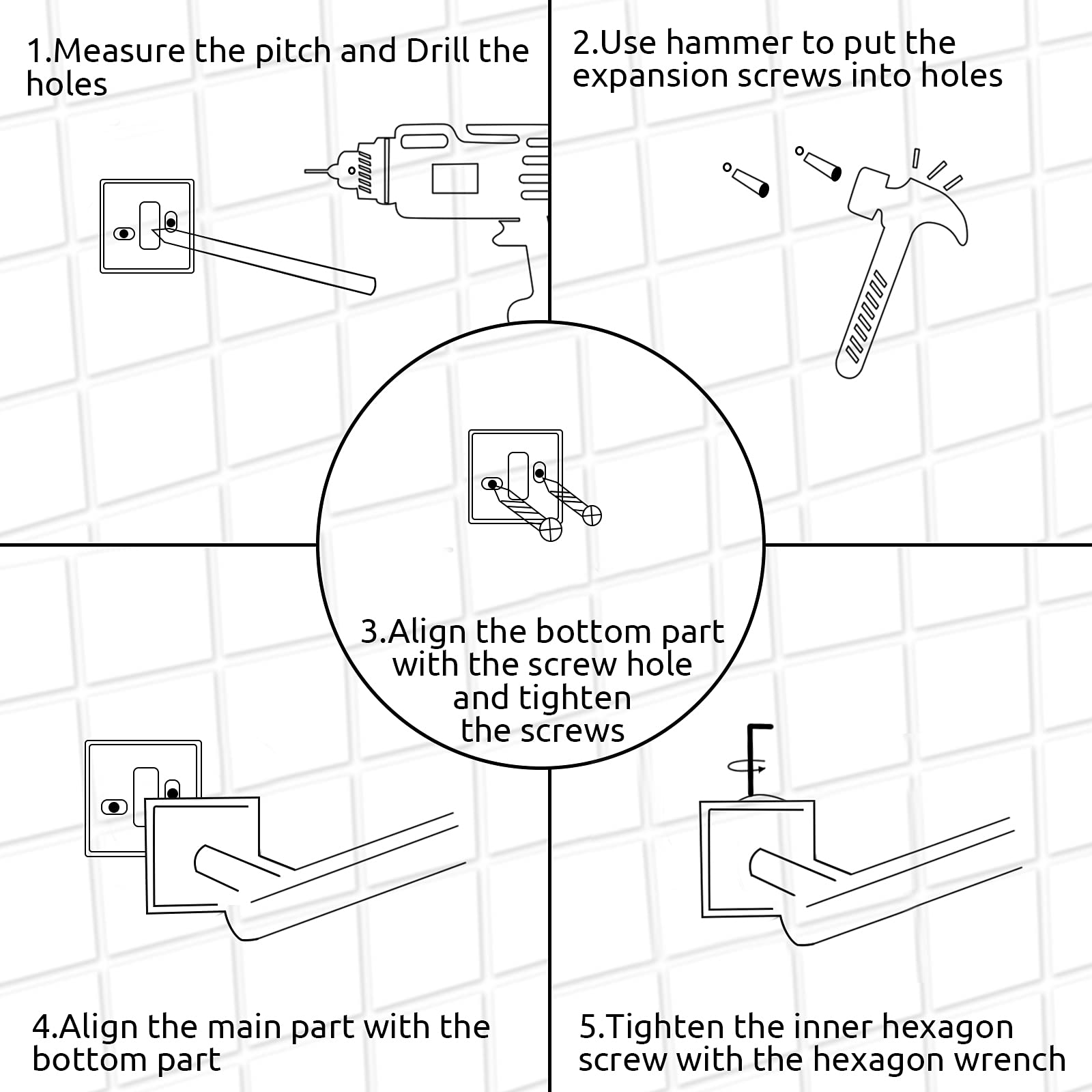 9-Piece Matte Black Stainless Steel Bathroom Hardware Set - 16