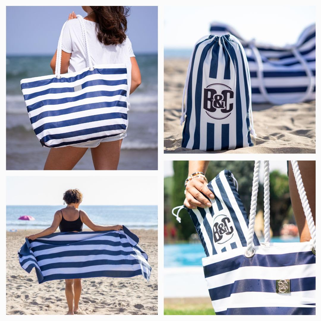 Large Waterproof Beach Tote Bag with Zipper & Pockets - for Travel & Pool Days