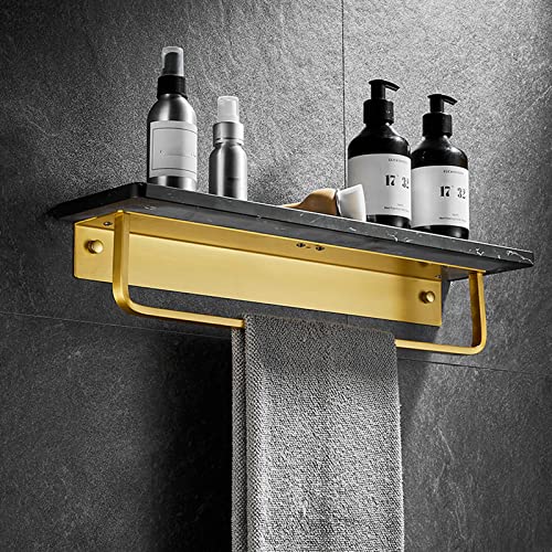 No Drill Rustproof Adhesive Shower Basket - 40cm Wall Mounted Marble Shower Organizer for Bathroom & Toilet (Black) - Perfect for Small Spaces & Clutter-Free Showers
