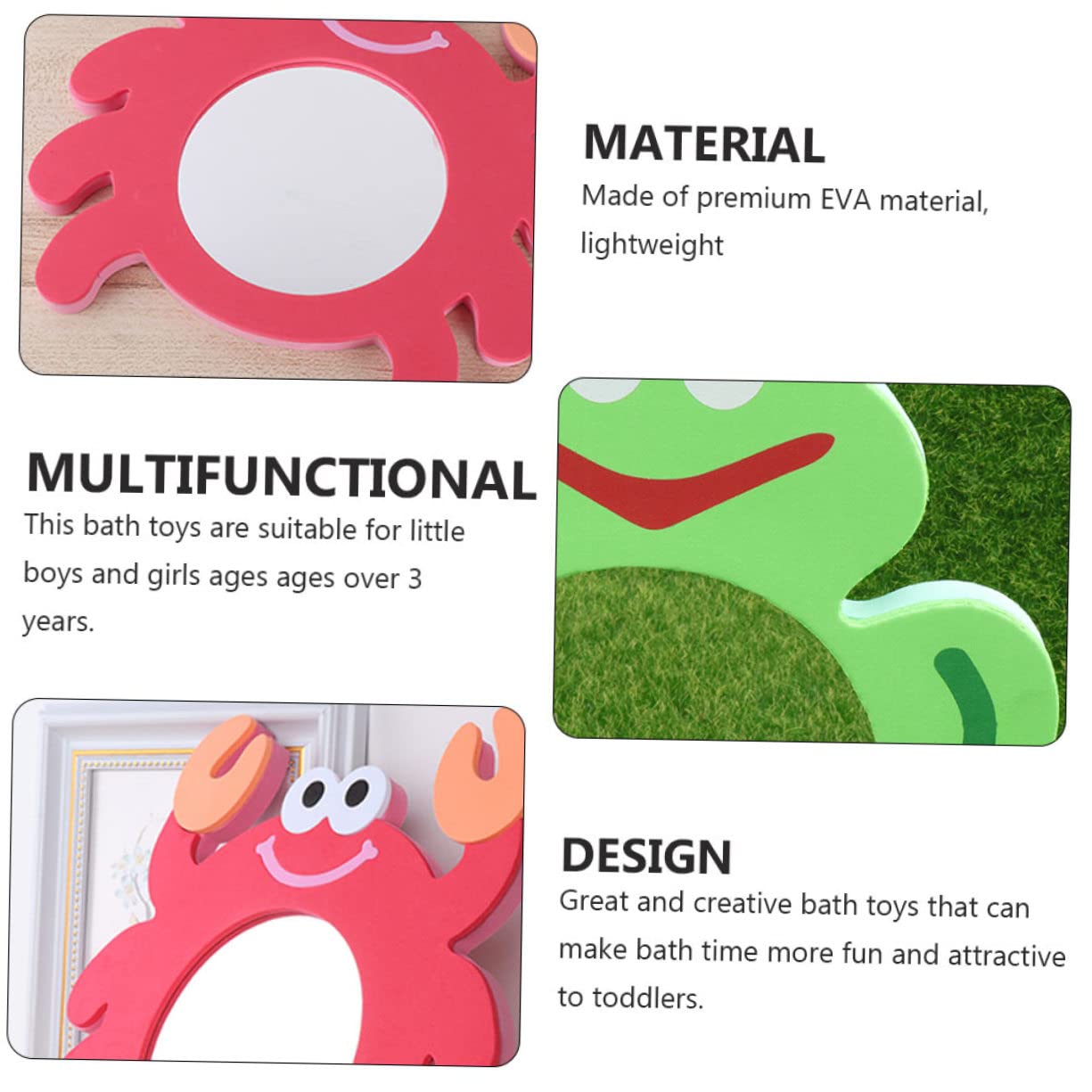 FAVOMOTO 14 Pcs EVA Cartoon Bath Toys - Waterproof Baby Mirror, Educational Travel Mirror for Toddlers, Fun Bathtime & Sensory Play (Red) - Perfect for Bath Time, Baby Development & Travel Accessories