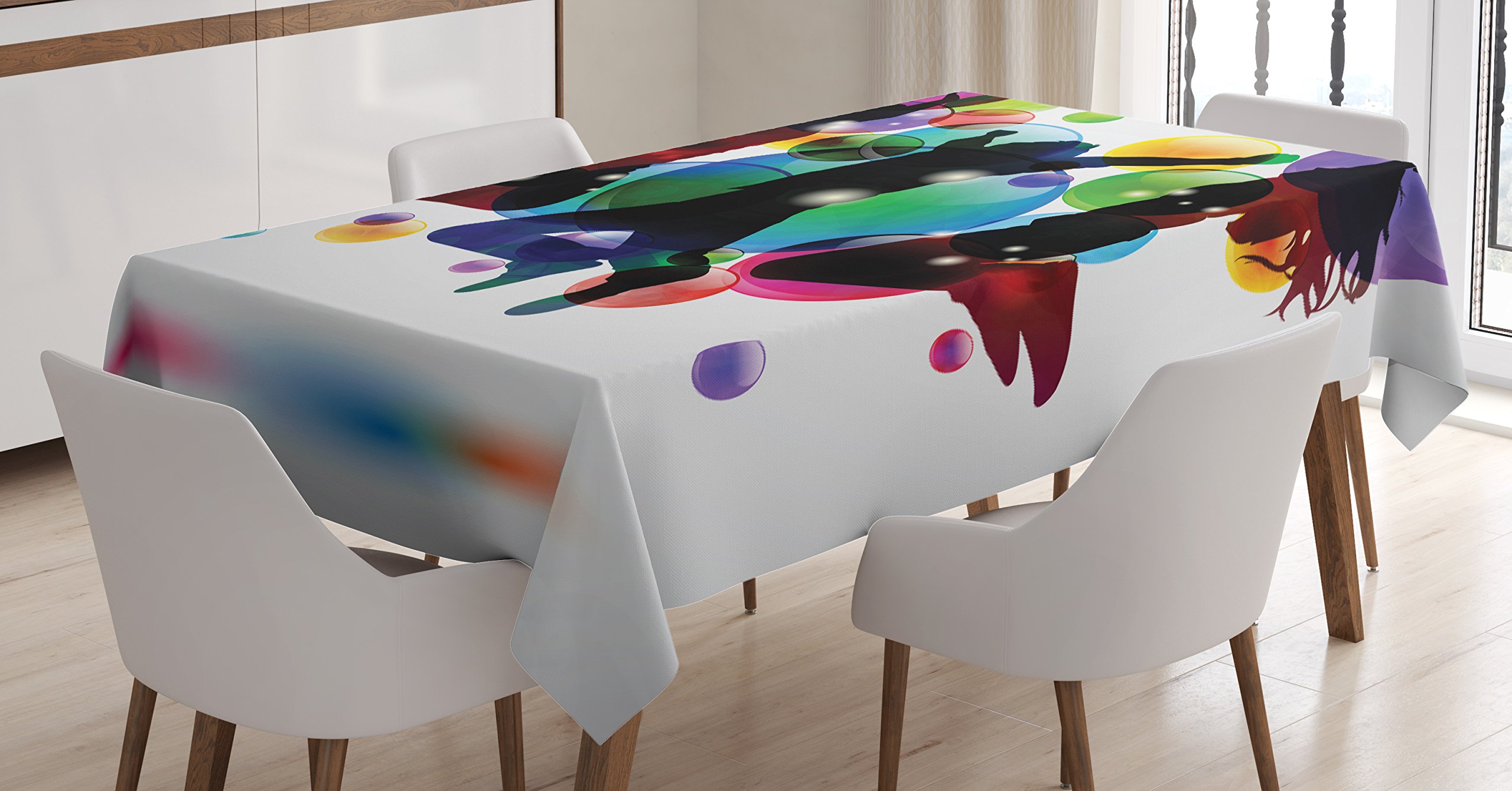 Ambesonne Vibrant Color Youth Tablecloth - Happy Teenagers Jumping with Bubbles Party Design, 60x84 Inch Rectangular Table Cover for Dining Room & Kitchen - Perfect for Birthday Parties, Family Gatherings & Teen Events