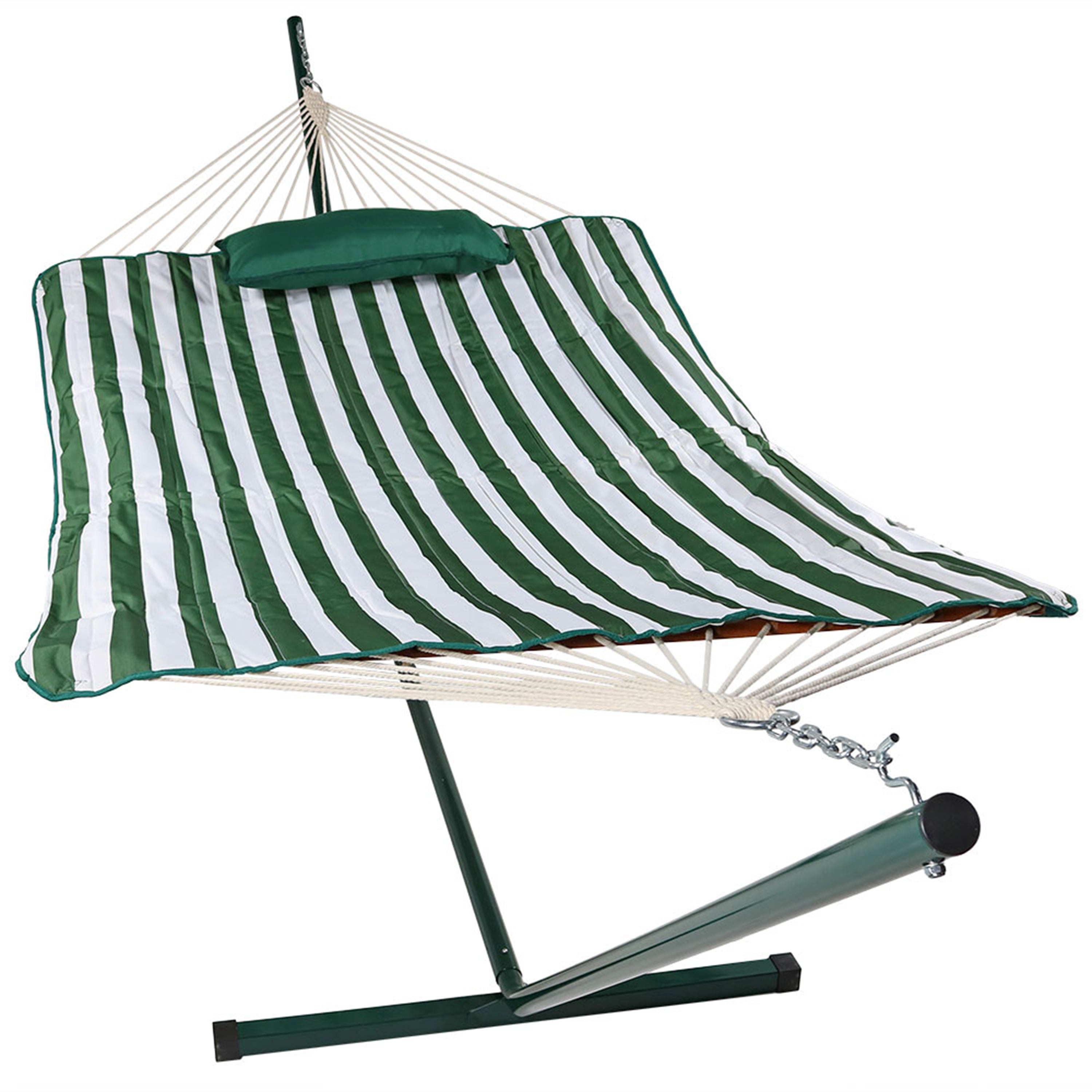 Premium Sunnydaze Rope Hammock with 12-Foot Steel Stand, Comfortable Pad & Pillow - Perfect for Backyard Relaxation, Beach Lounging & Outdoor Camping