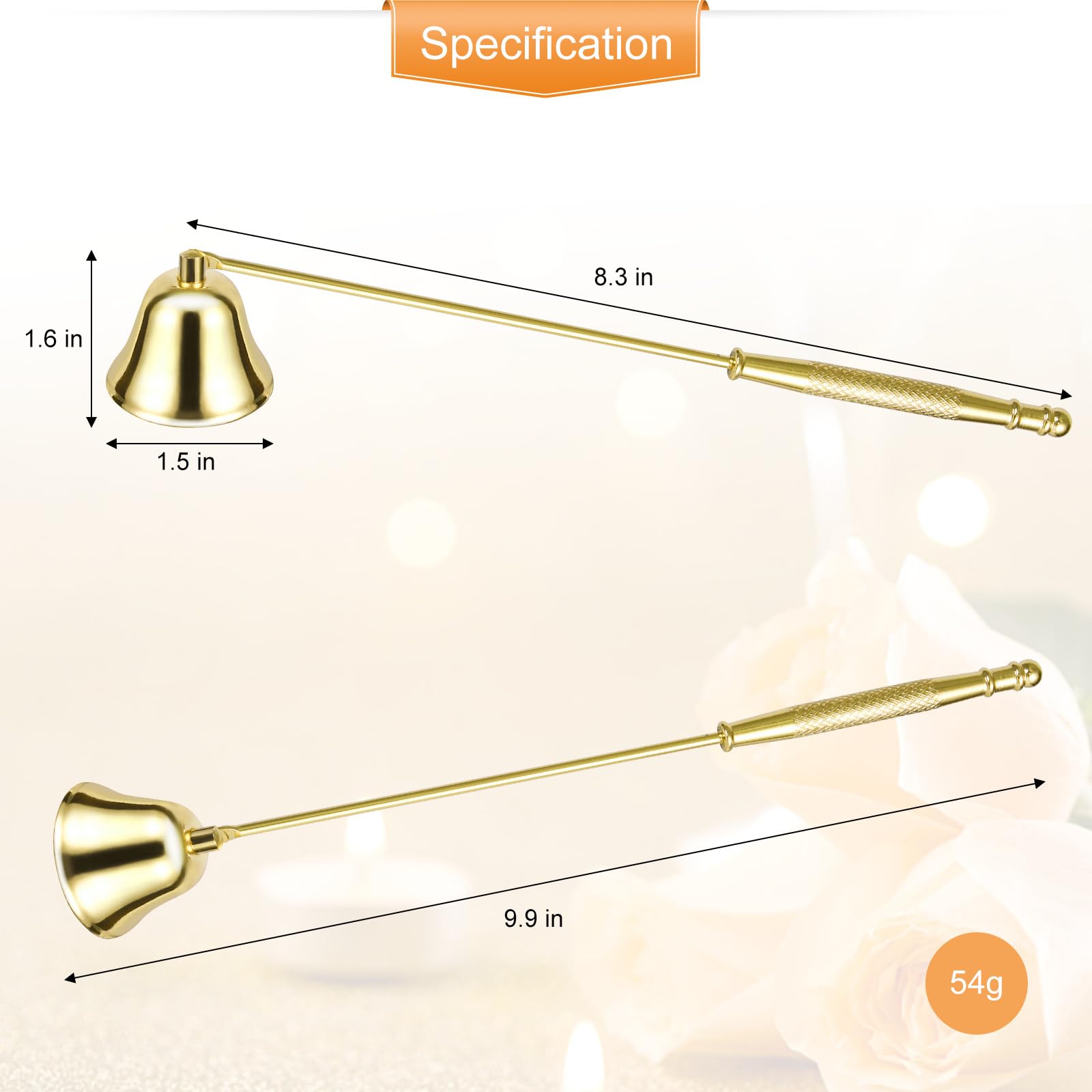 Long Handle Metal Candle Snuffer for Scented & Aromatherapy Candles - Gold