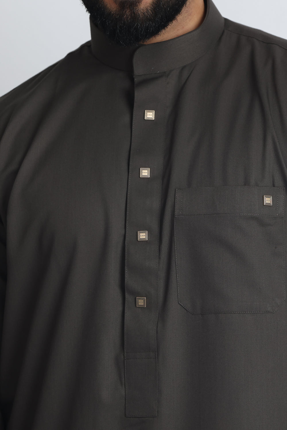 Premium J1517 Charcoal Saudi Collar Thobe for Men - Traditional Islamic Robe for Eid, Ramadan & Special Occasions - Comfortable & Stylish Long Dress