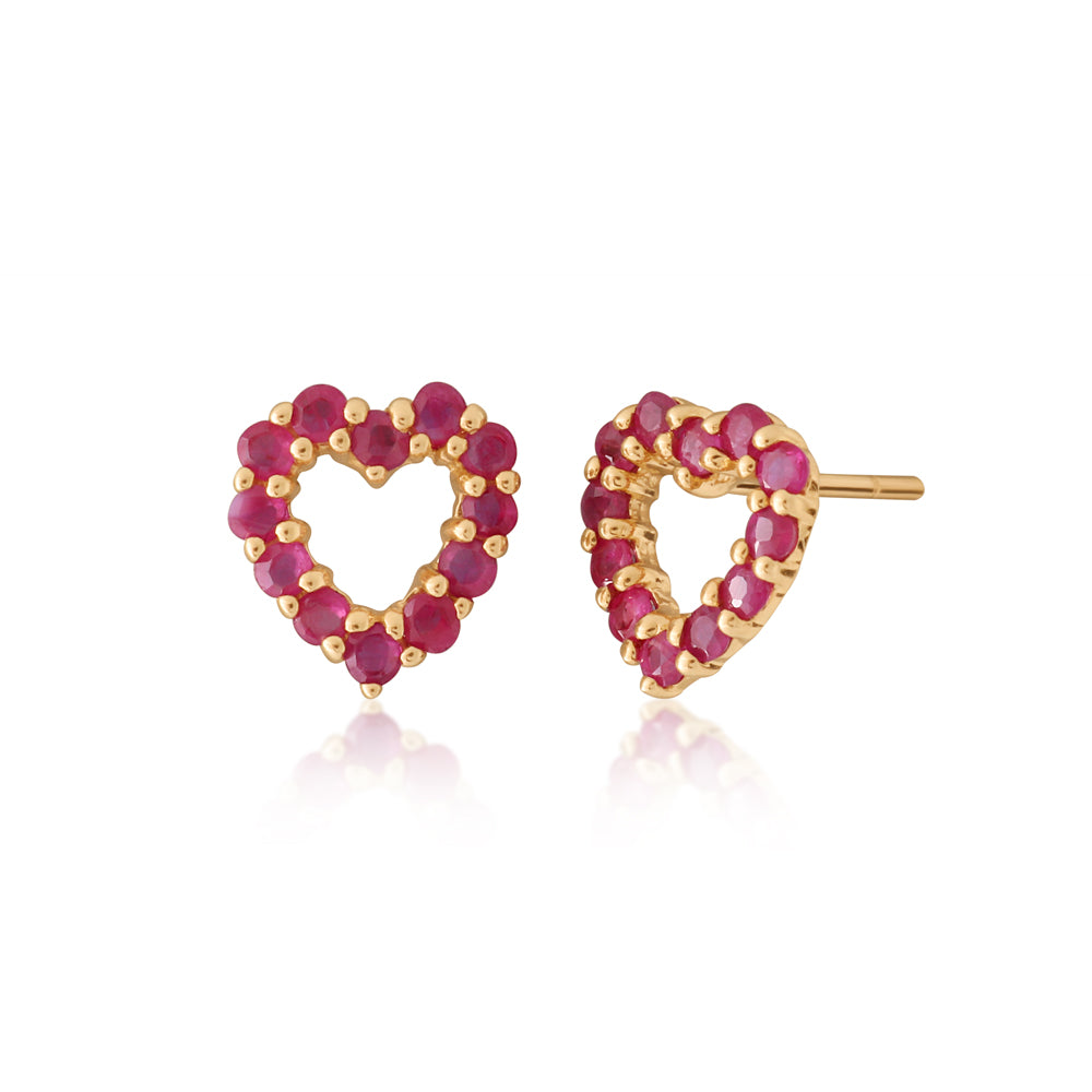 9ct Yellow Gold 0.62 Carat Natural Ruby Heart Stud Earrings - Perfect for Valentine's Day Gifts, Anniversary Presents & Romantic Occasions