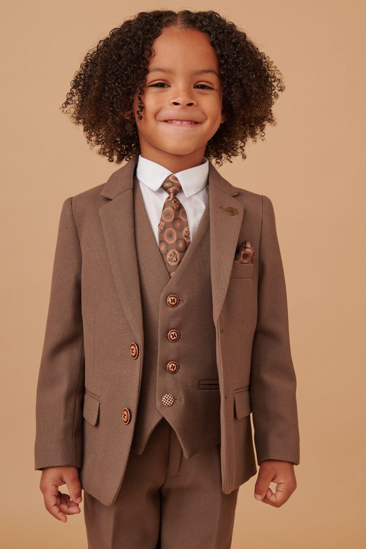 HM5 Kids' Tan Tailored 3-Piece Suit for Boys | Formal Wear for Weddings, School Photos & Special Occasions