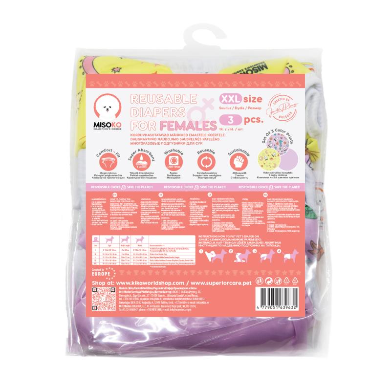 Misoko Washable Reusable Dog Diapers for Female Dogs - 3 Pack, Fantasy Print - Soft & Absorbent Pet Diapers for Incontinence, Heat Cycles & Training - Perfect for Small to Medium Dogs at Home or Travel