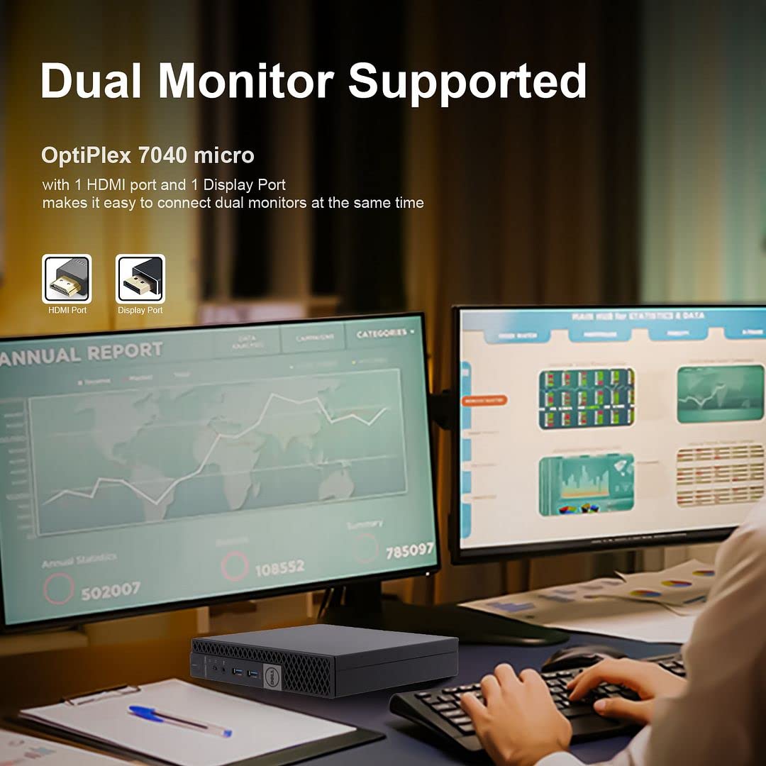Refurbished Dell Optiplex 7040 Mini PC - Intel Core i7-6700T, 16GB RAM, Windows 10 Pro, Dual 4K Monitor Support | Compact Desktop Computer for Home Office, Business, Gaming & Digital Signage
