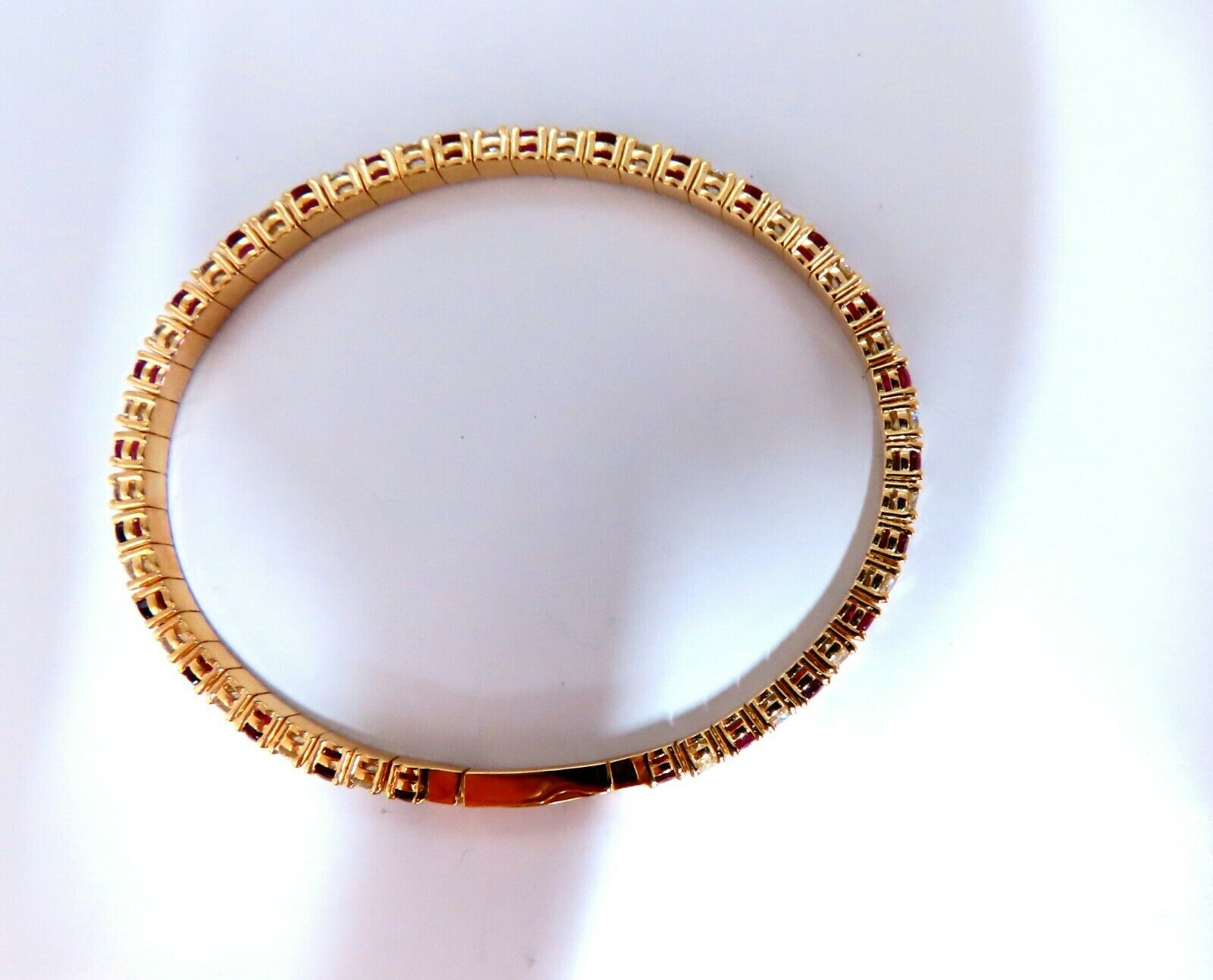 7.80ct Natural Round Cut Ruby & Diamond Bangle Bracelet in 14K Gold - Flexible Design for Women, Perfect for Weddings, Anniversaries & Special Occasions