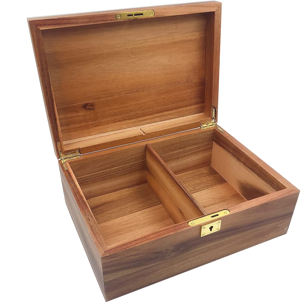 Premium Acacia Wood Storage Box with Hinged Lid & Locking Key - 11