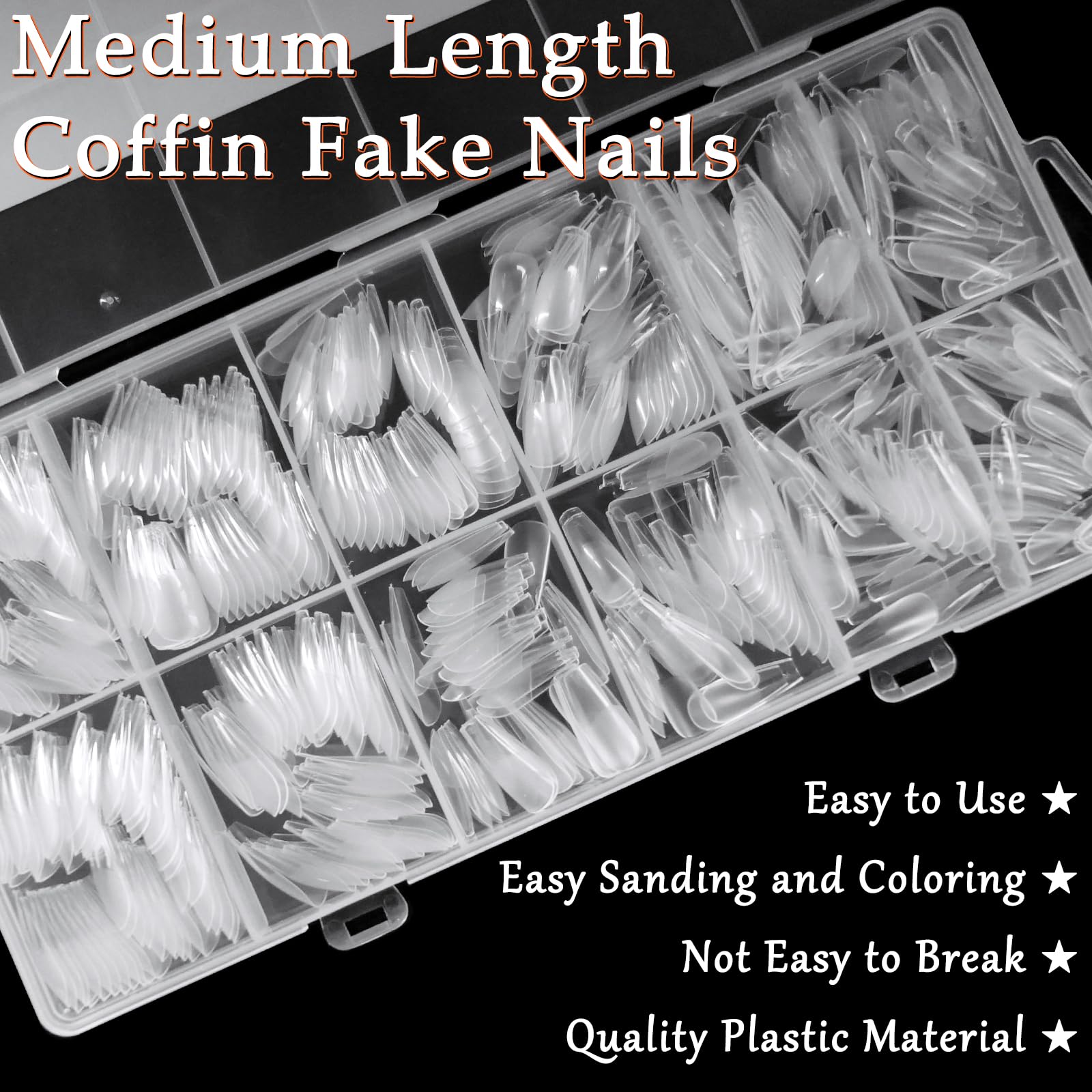 AddFavor 600pcs Clear Coffin Nail Tips - Medium Soft Gel Ballerina Full Cover Acrylic Fake Nails for Extension, Manicure Salon & Home DIY - Perfect for Parties, Weddings & Everyday Nail Art