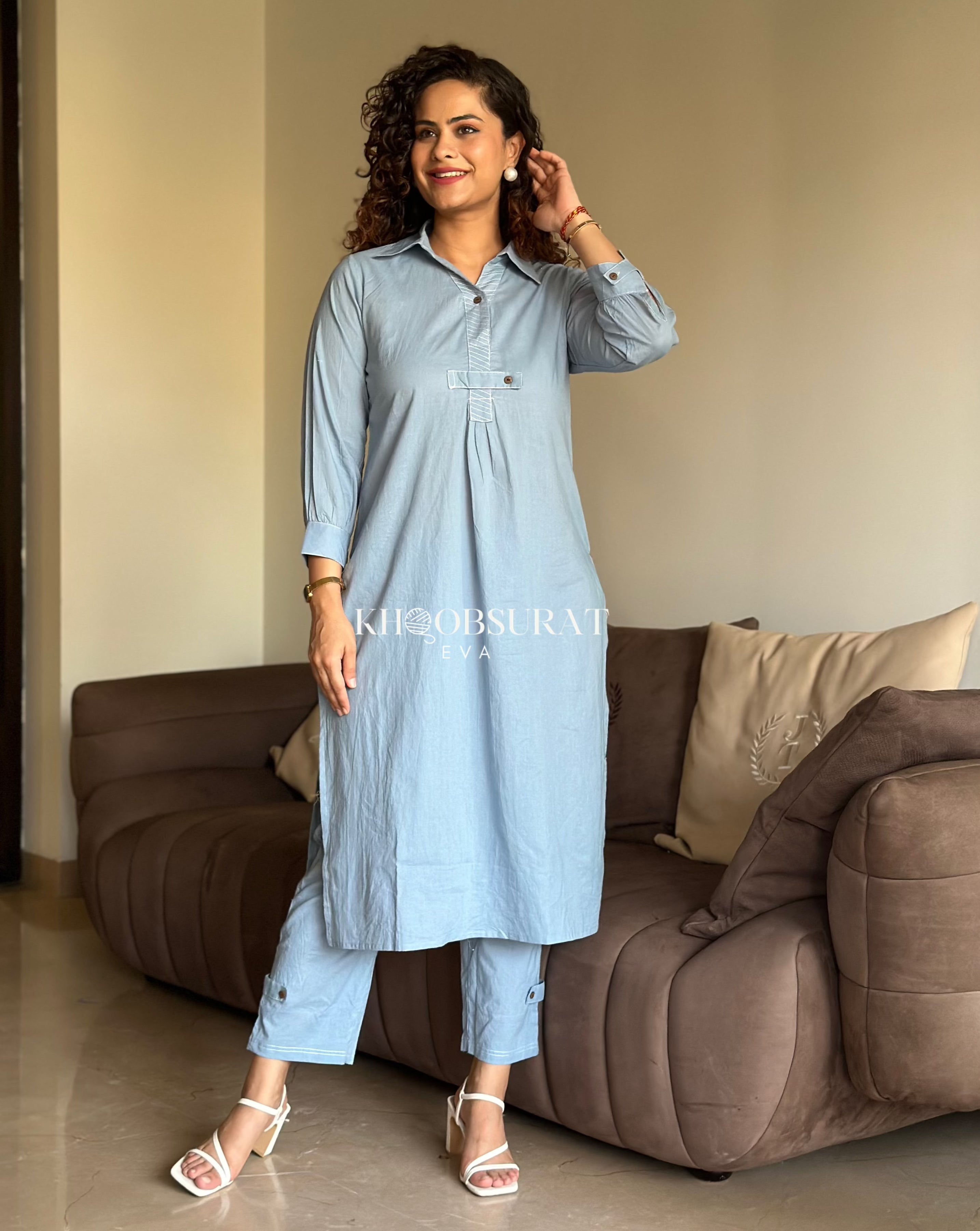 Cloud Soft Blue Kurta Set for Women | Comfortable & Stylish Indian Ethnic Wear | Perfect for Festivals, Weddings & Casual Outings