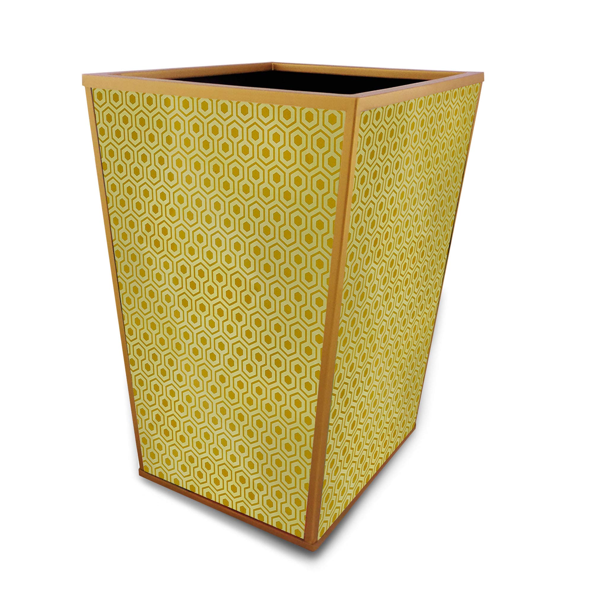 Golden Art Deco Handmade Decorative Waste Basket - Elegant Trash Can for Living Room, Bedroom & Office Decor